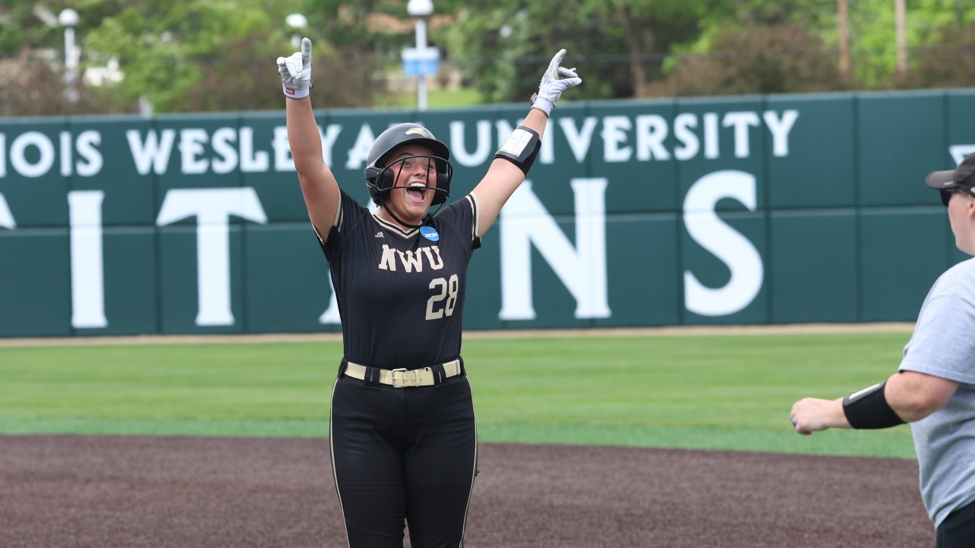 Jenna Kimberling celebrates a base hit at the NCAA Regional 