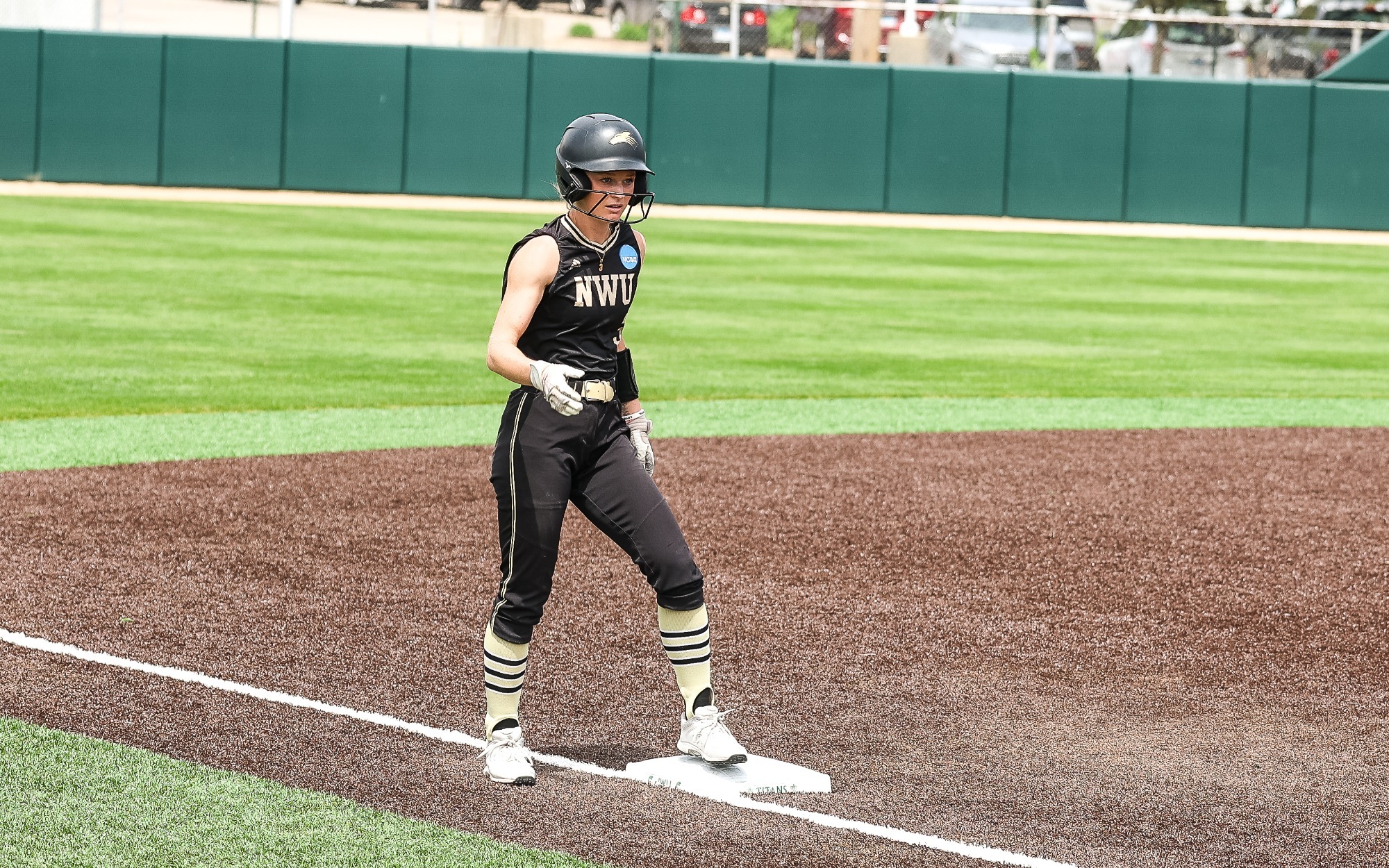 Eva Fahrnbruch stands on third base in the NCAA Regional