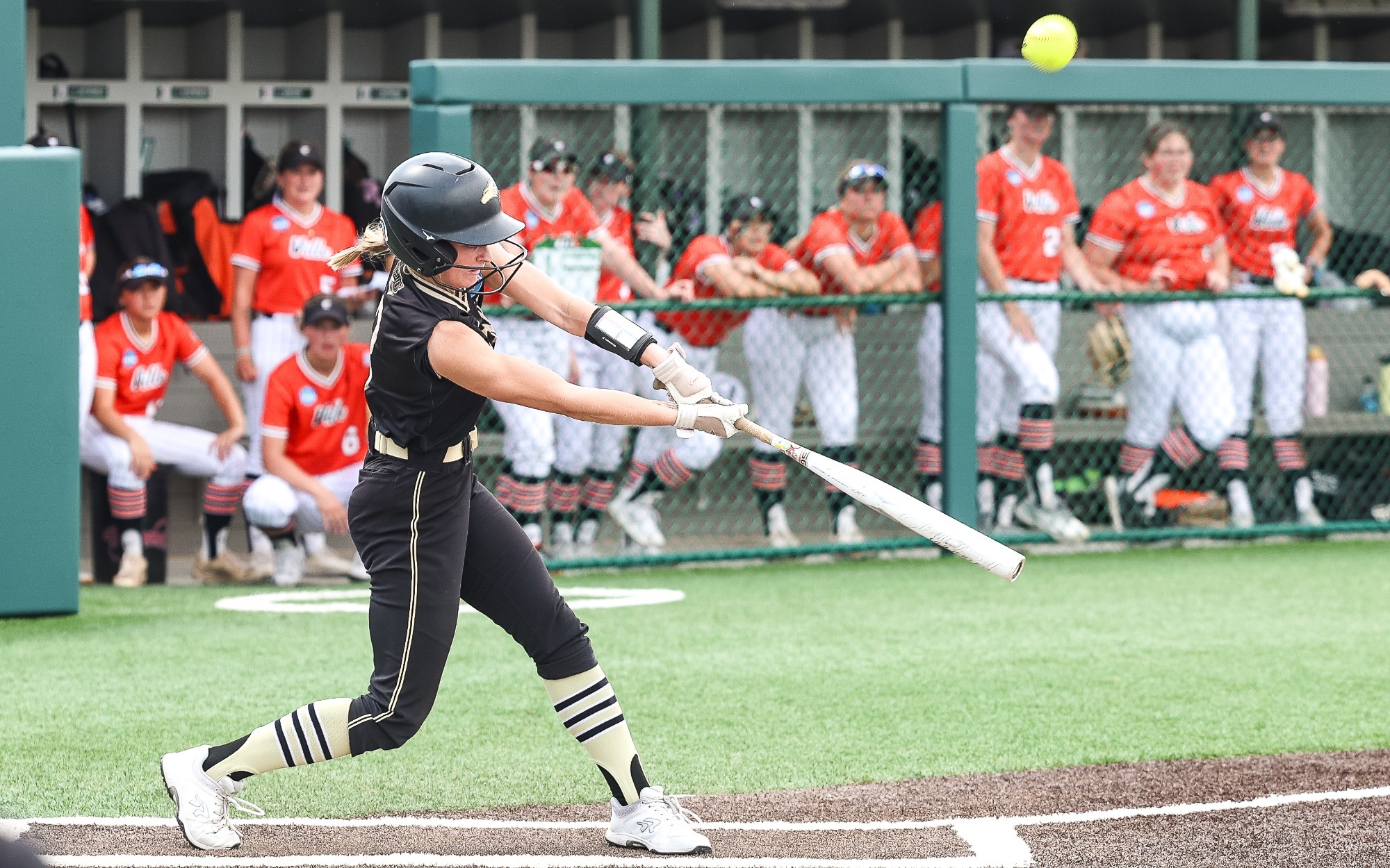 Eva Fahrnbruch pops a ball in the air against Greenville 