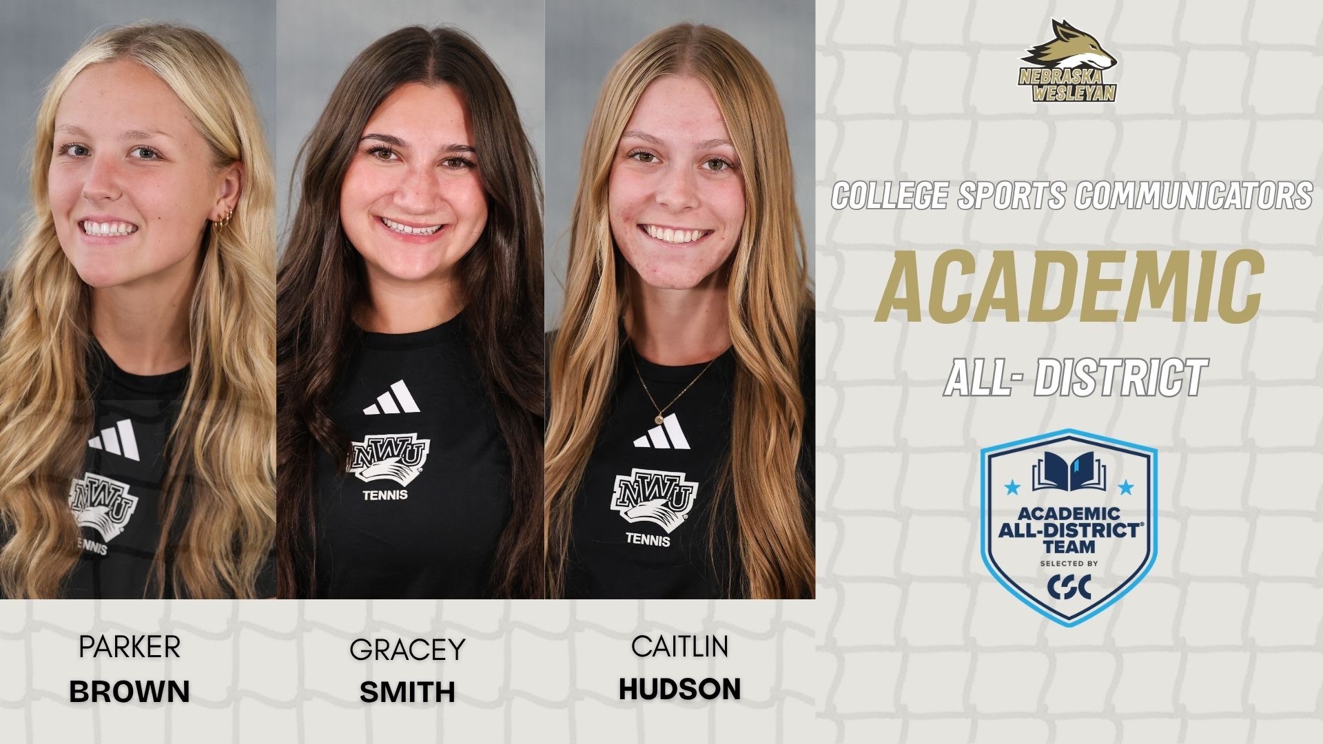 Gracey Smith, Caitlin Hudson, and Parker Brown earn CSC Academic All-District Women's Tennis 2026