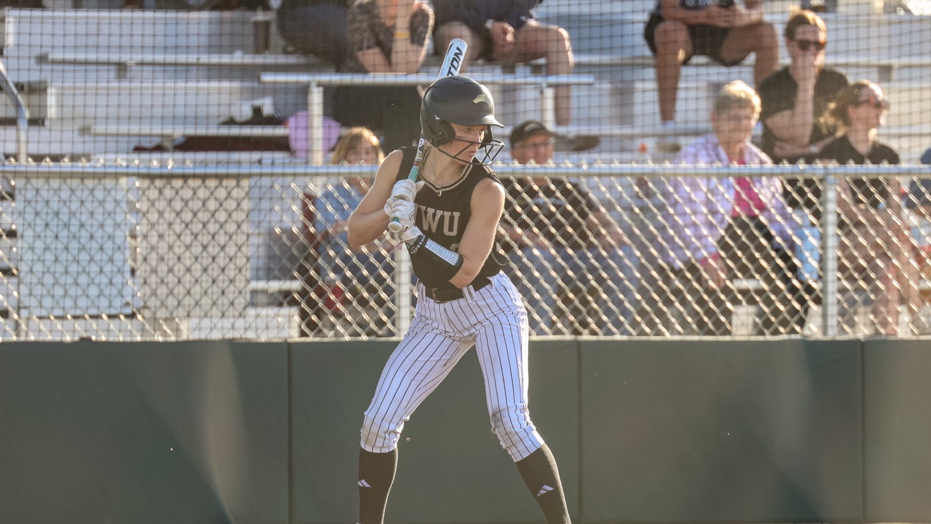 Eva Fahrbruch stands in the batters box awaiting a pitch