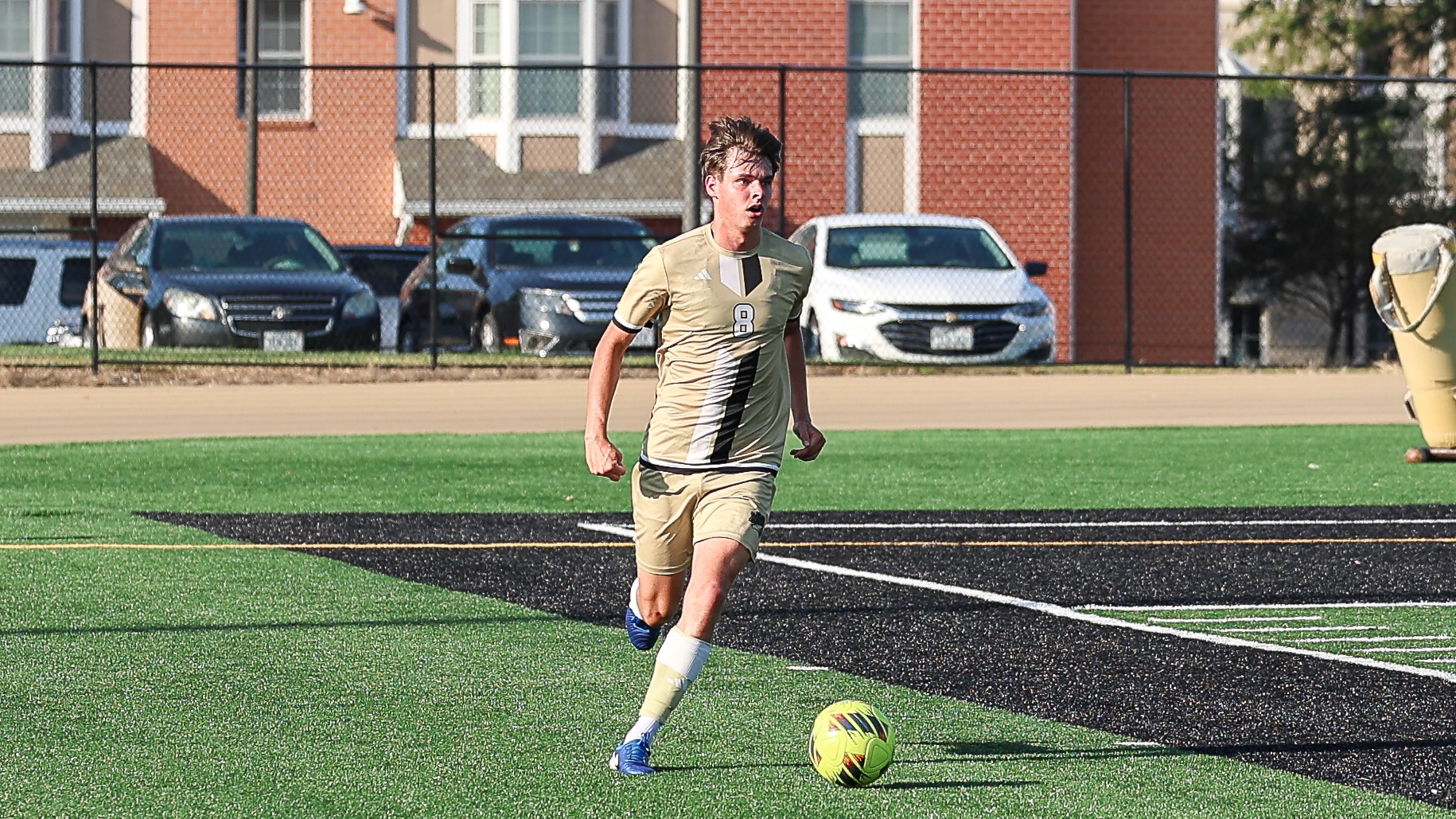 Connor Currence dribbles the ball up from the backend