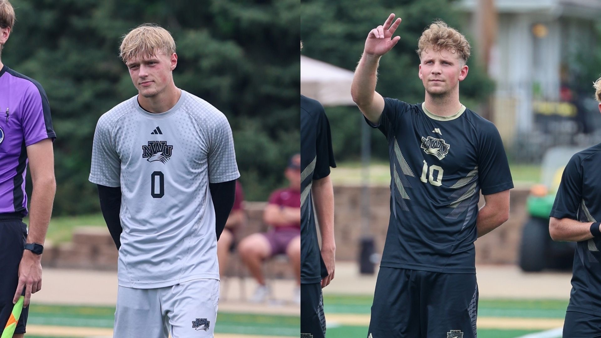 Owen Glogowski & Christian Lindseth wave at the camera being announced for A-R-C Athlete of the Week