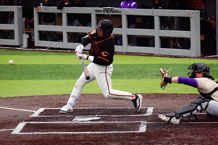 Carson Hilton hitting against Butler. 