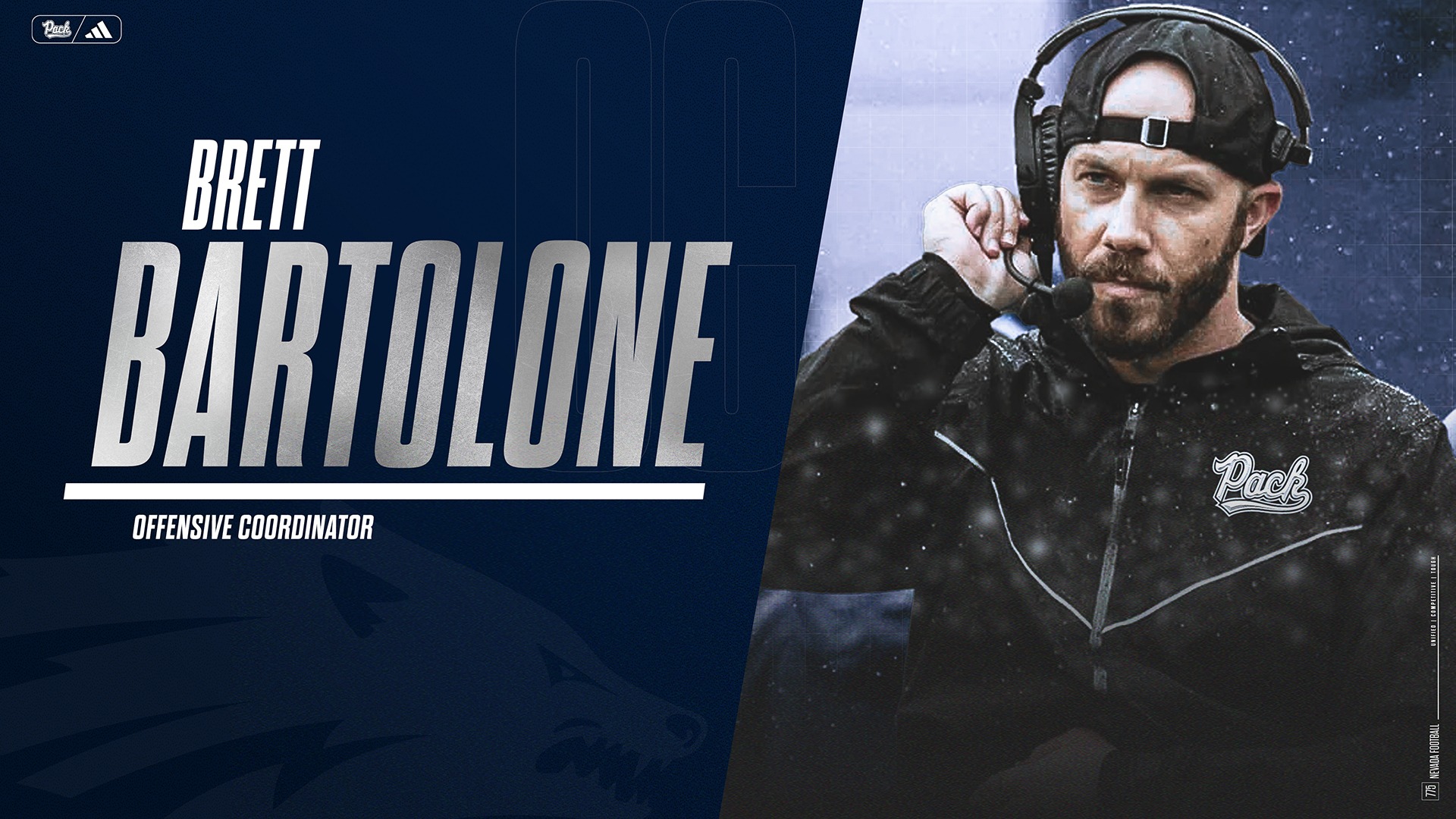 Graphic with image of Brett Bartolone and text BRETT BARTOLONE OFFENSIVE COORDINATOR