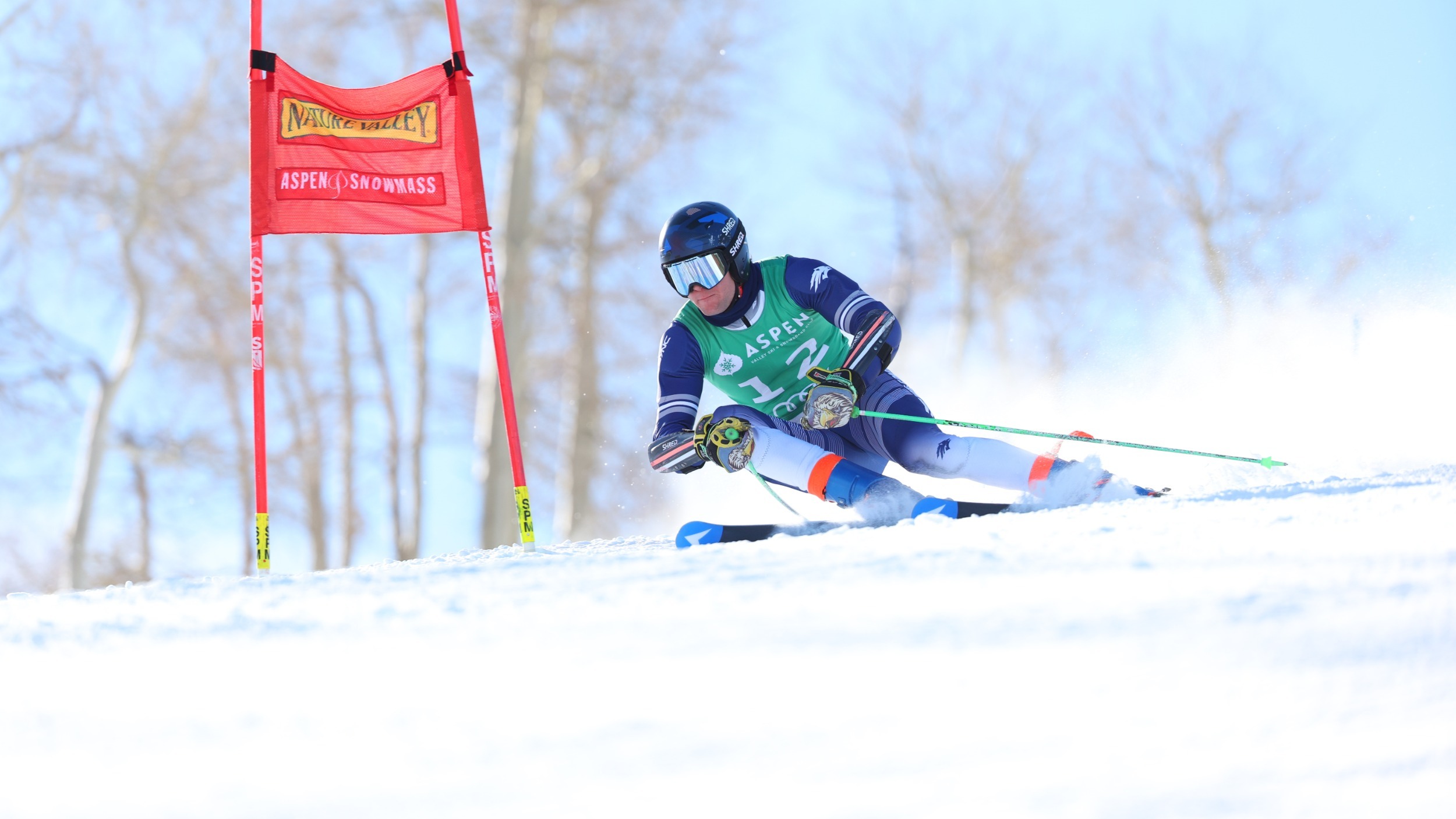 Engebret Halbjoerhus makes a turn at a giant slalom gate