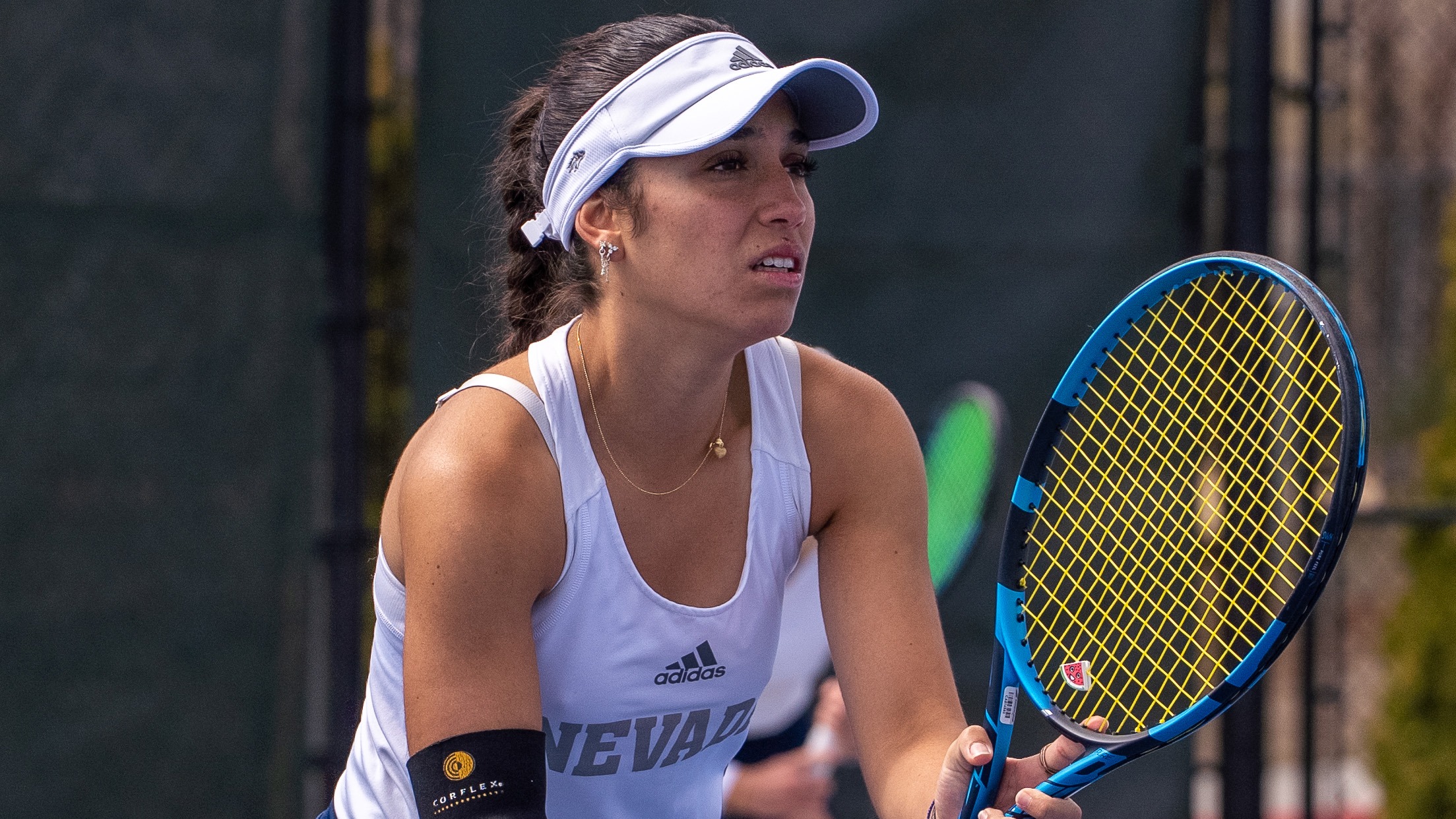 Wiem Boubaker waits for a serve