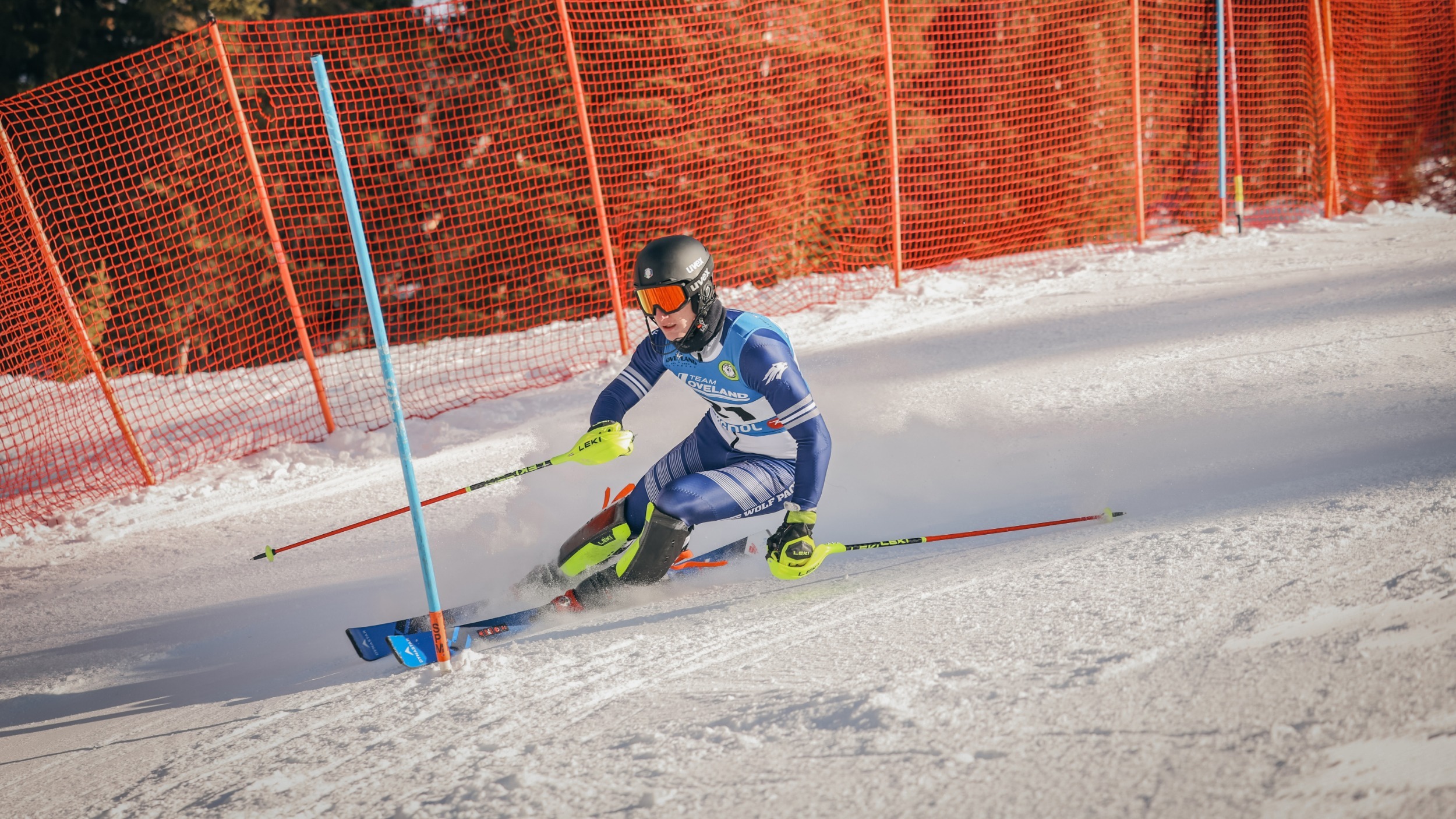Pietro Bisello makes a turn at a slalom pole