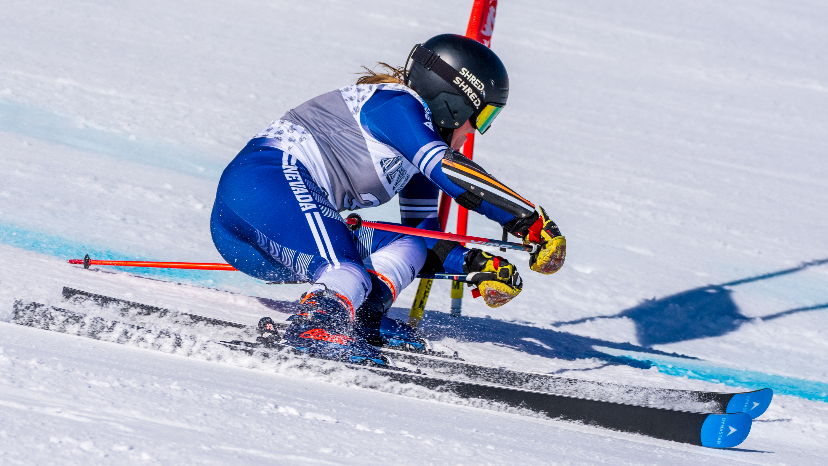 Erica Lynch makes a turn at a giant slalom gate