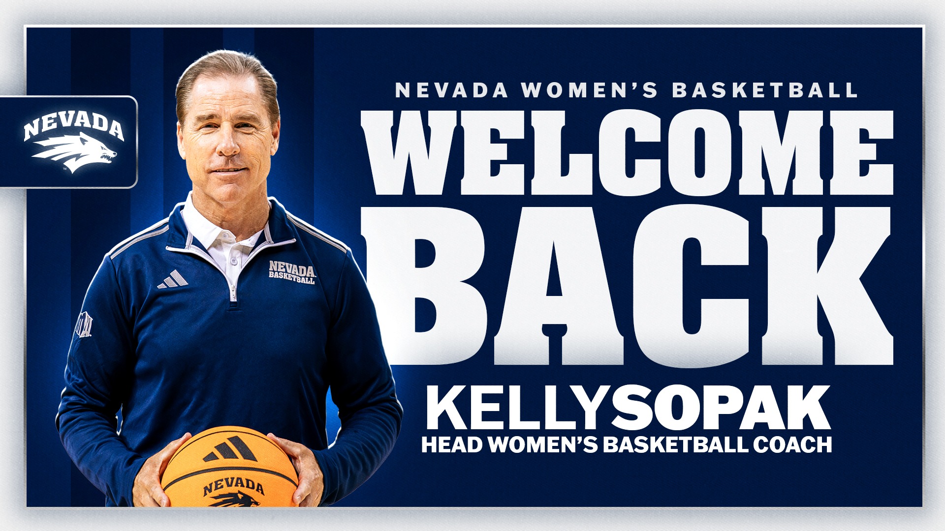 Graphic with image of Kelly Sopak and text HEAD WOMEN'S BASKETBALL COACH