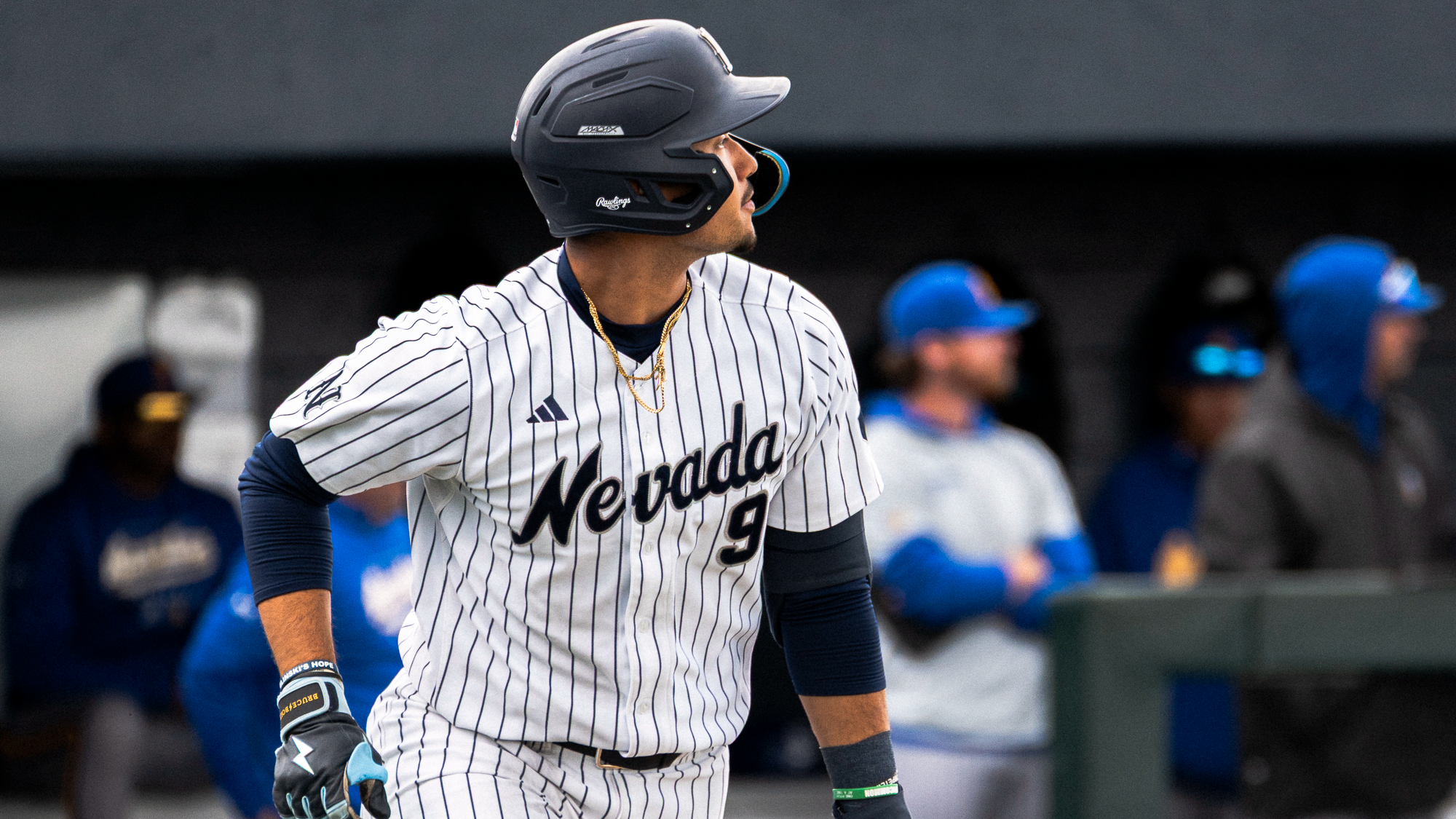 Jayce Dobie leaves the batter's box watching the ball go out to left field