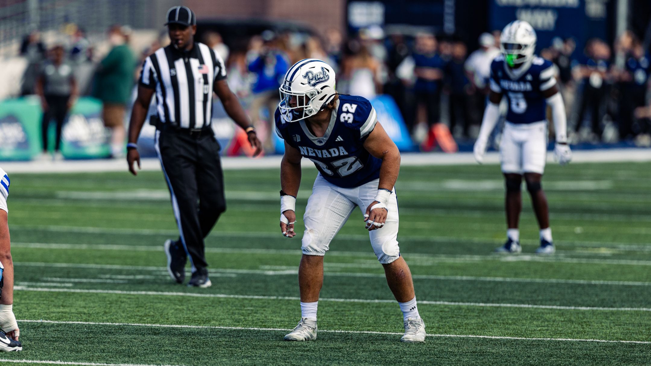 Dylan LaBarbera lined up on the line of scrimmage