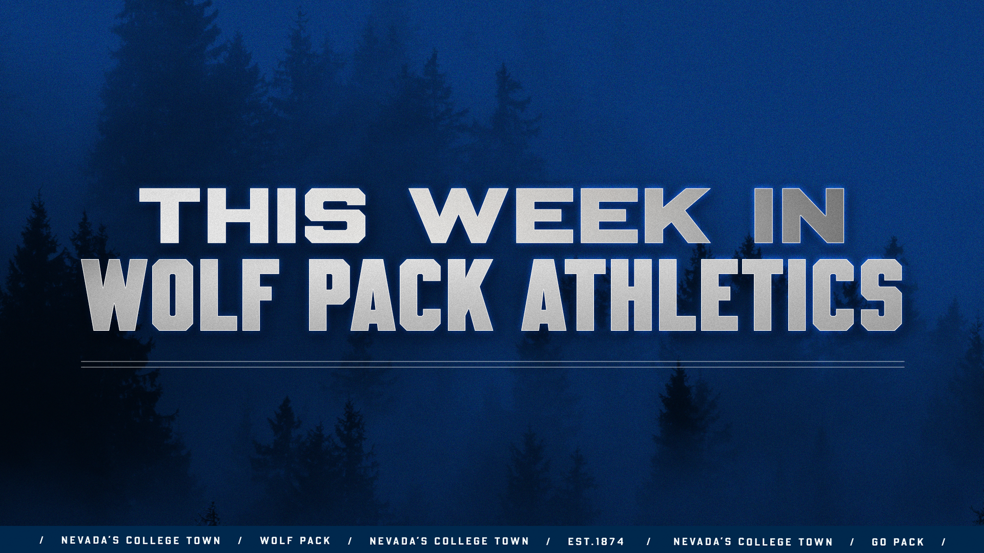 Navy blue background and text THIS WEEK IN WOLF PACK ATHLETICS