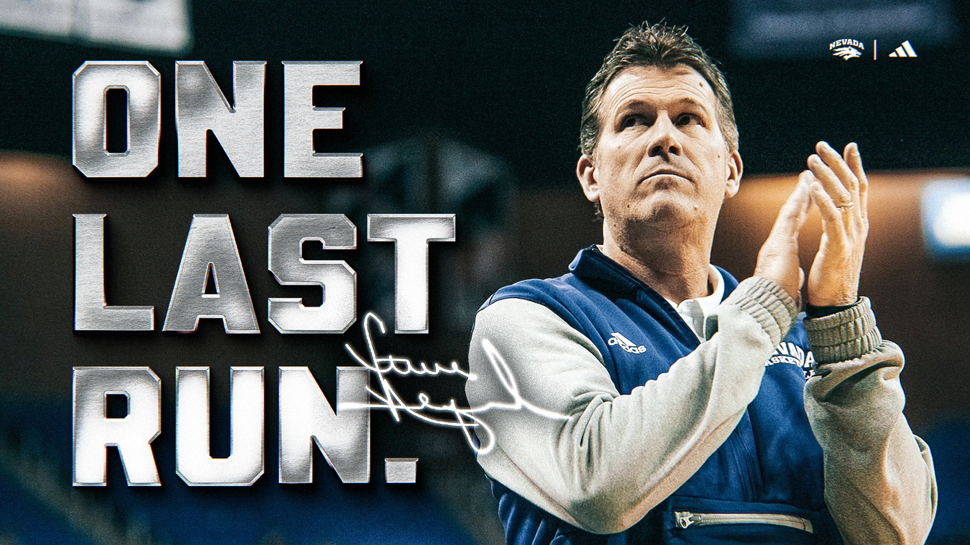 Image of Steve Alford with text ONE LAST RUN on a dark background