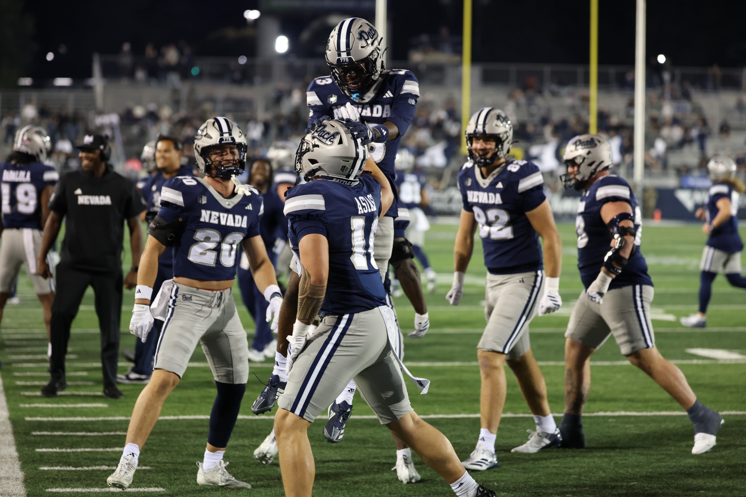 Nevada Football players celebrate a touchdown