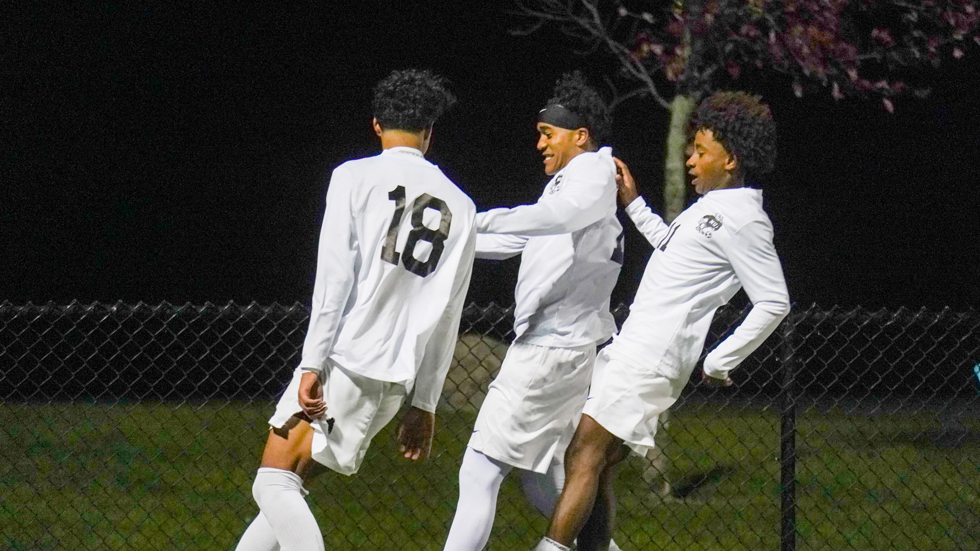 Zachary Applewhite Chase Dade and Jeremie Truel Celebrate a goal against Canisius 11/5/25