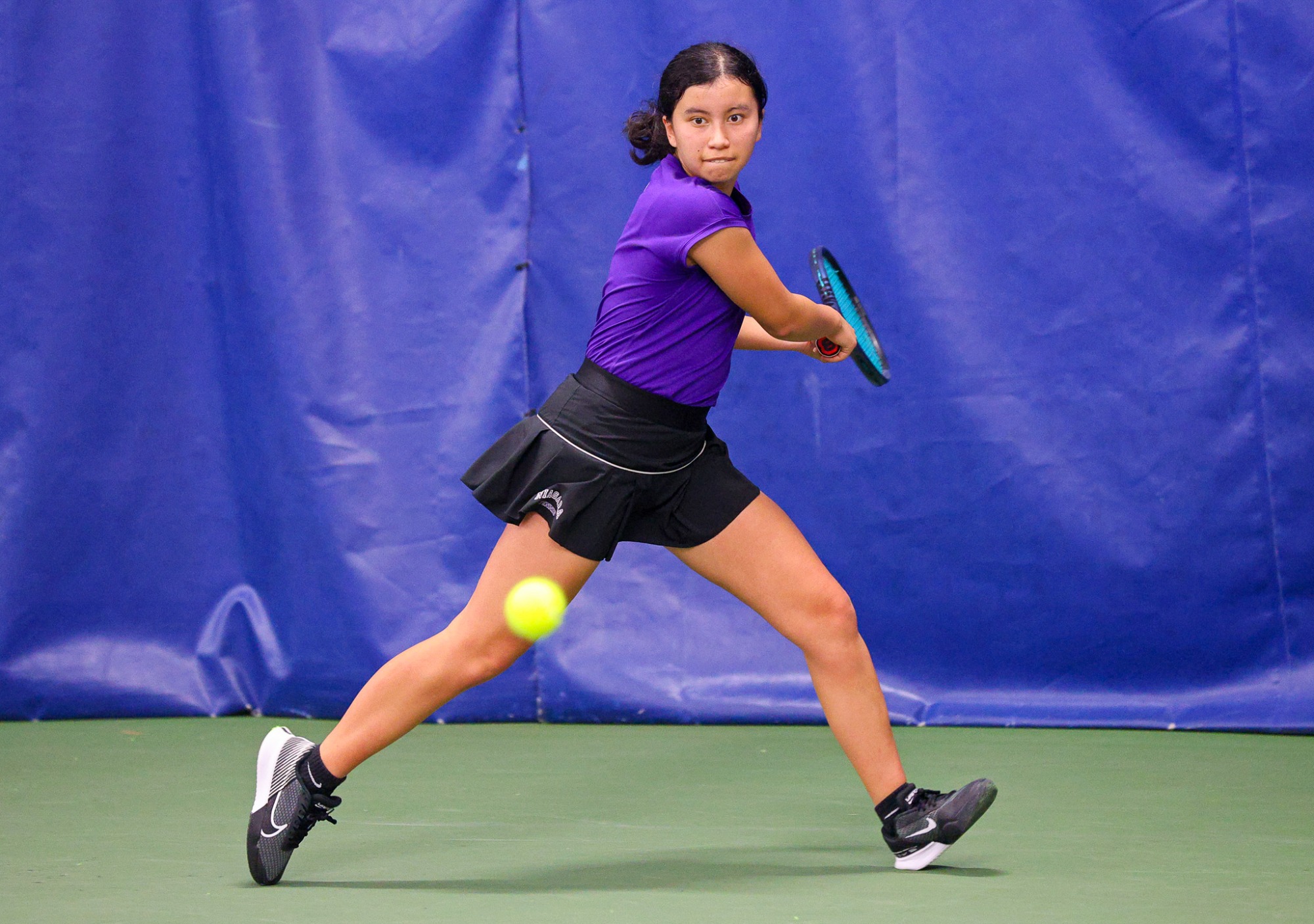 Niagara's Isabel Garcia during her singles match   against Penn State during their women's tennis match on Feb. 8, 2025.  Photo/Craig Houtz