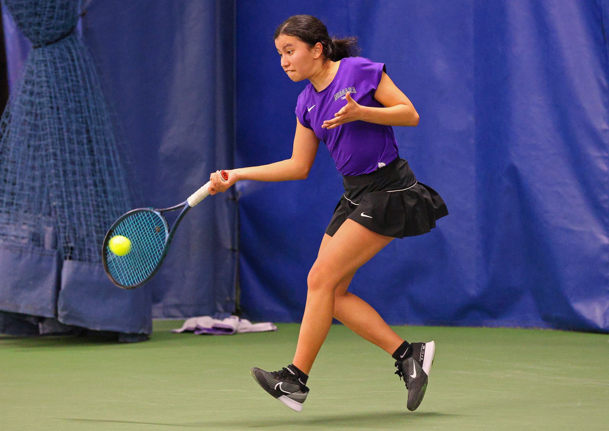 Niagara's Isabel Garcia during her singles match   against Penn State during their women's tennis match on Feb. 8, 2025.  Photo/Craig Houtz