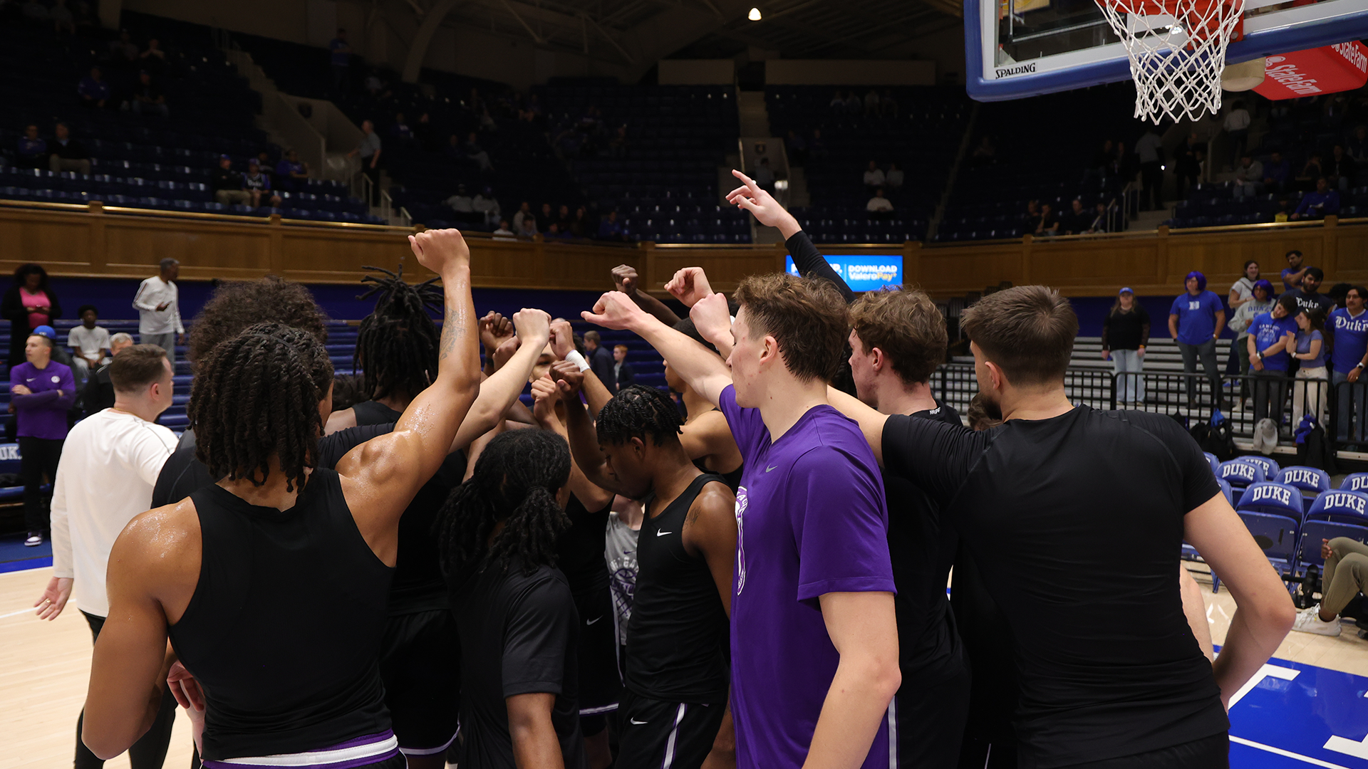 Men's Basketball Huddle Against Duke 2025