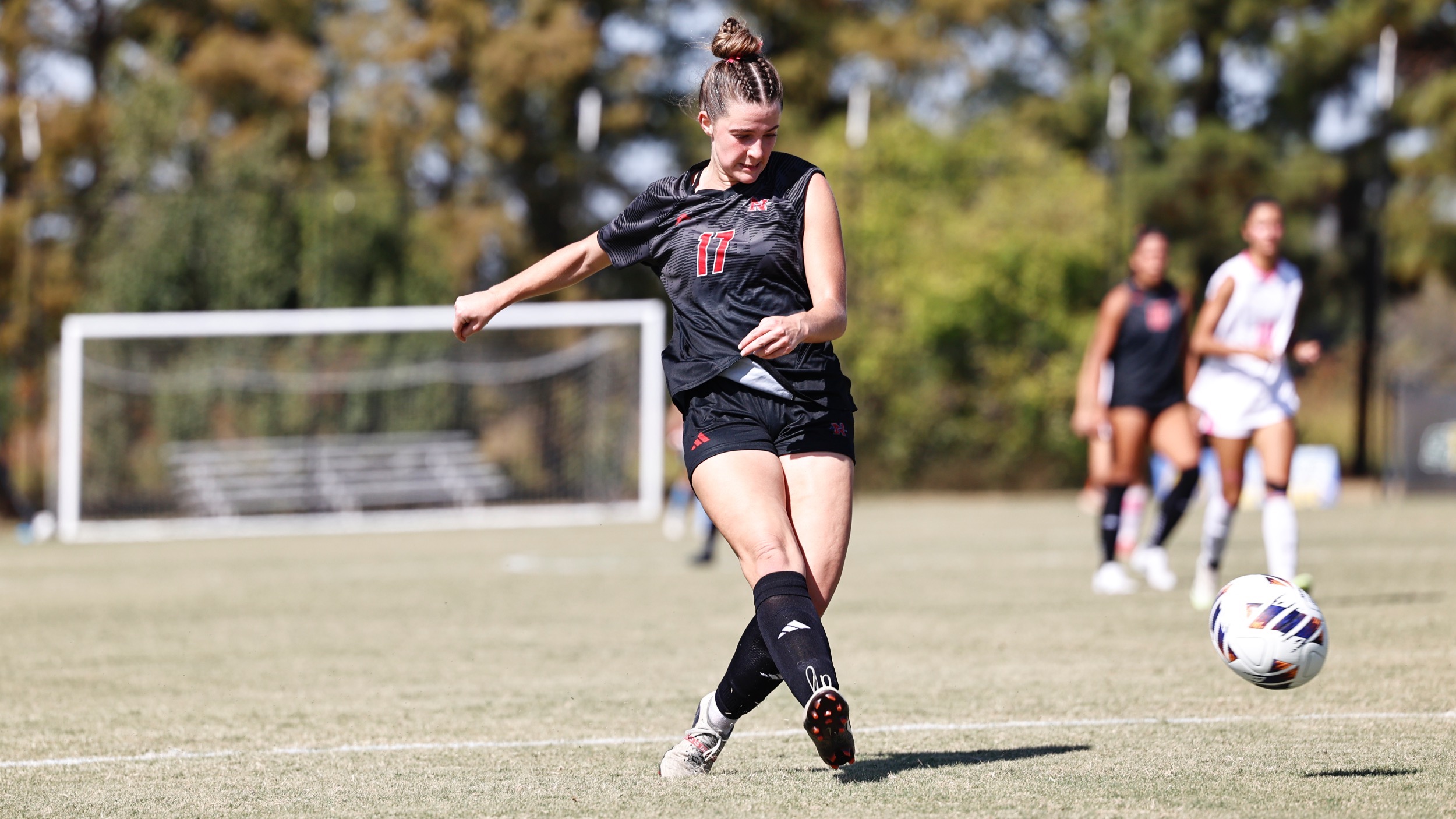 Kaylie Harris fires a shot in the Colonels' soccer match against NSU