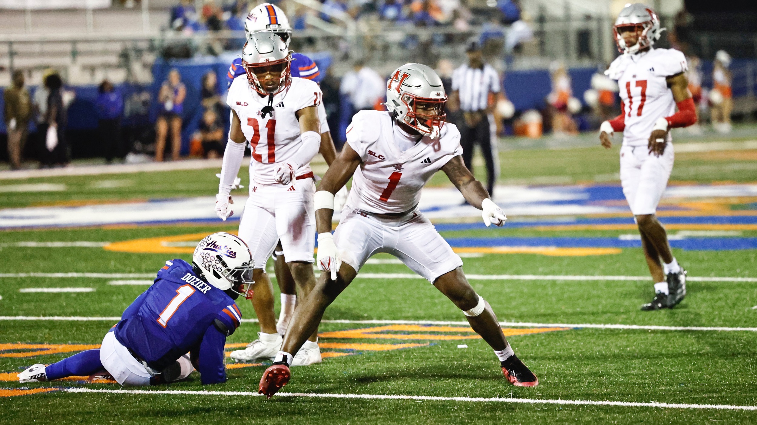 Kennon Loftin celebrates after a third-down stop for Nicholls Football