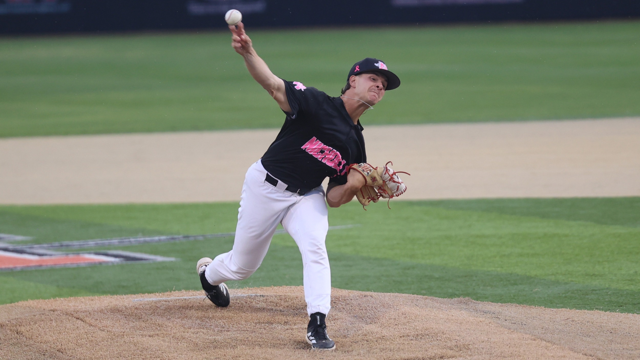 Dawson Richard Throws pitch during Nicholls Pink Out game