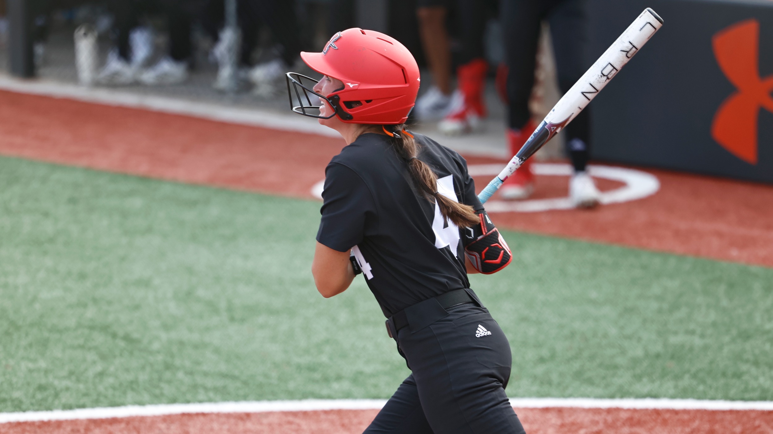 Nicholls Softball player Madison Moak stares down a hit