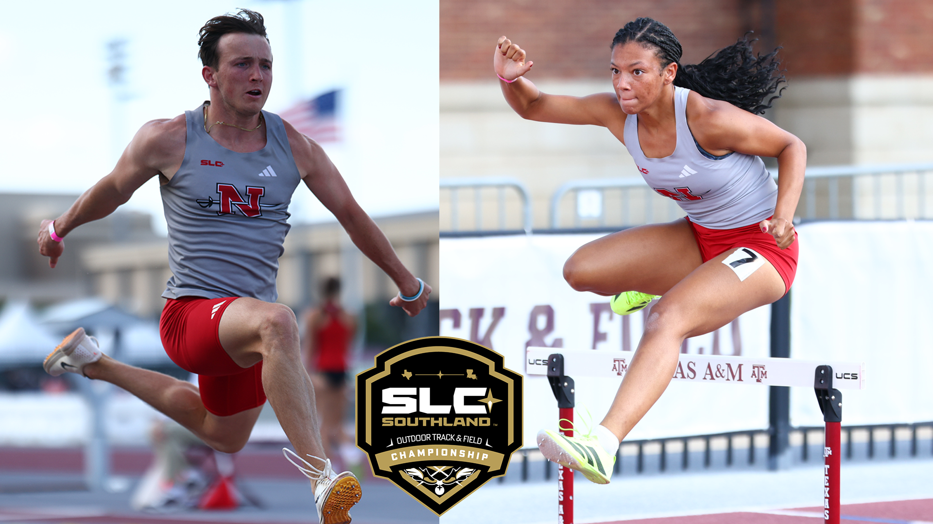 Ava Claire Calias/Ben Rodrigue comete in the high jummp and hurdles race during outdoor track meet.