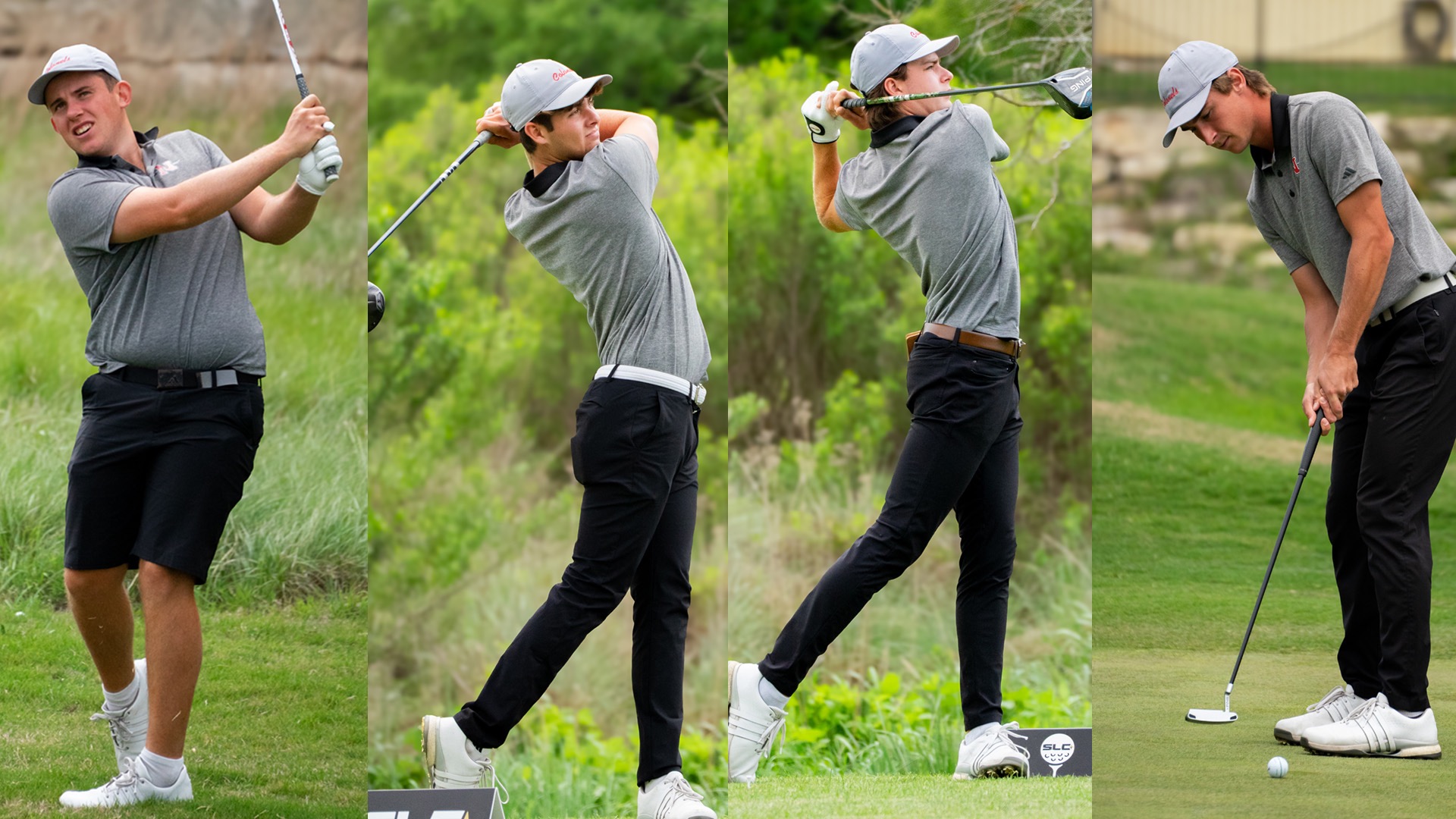 Action shots of Nicholls Golfers James Bould, Ethan Marx, Jack Moro and Chase Pochylko