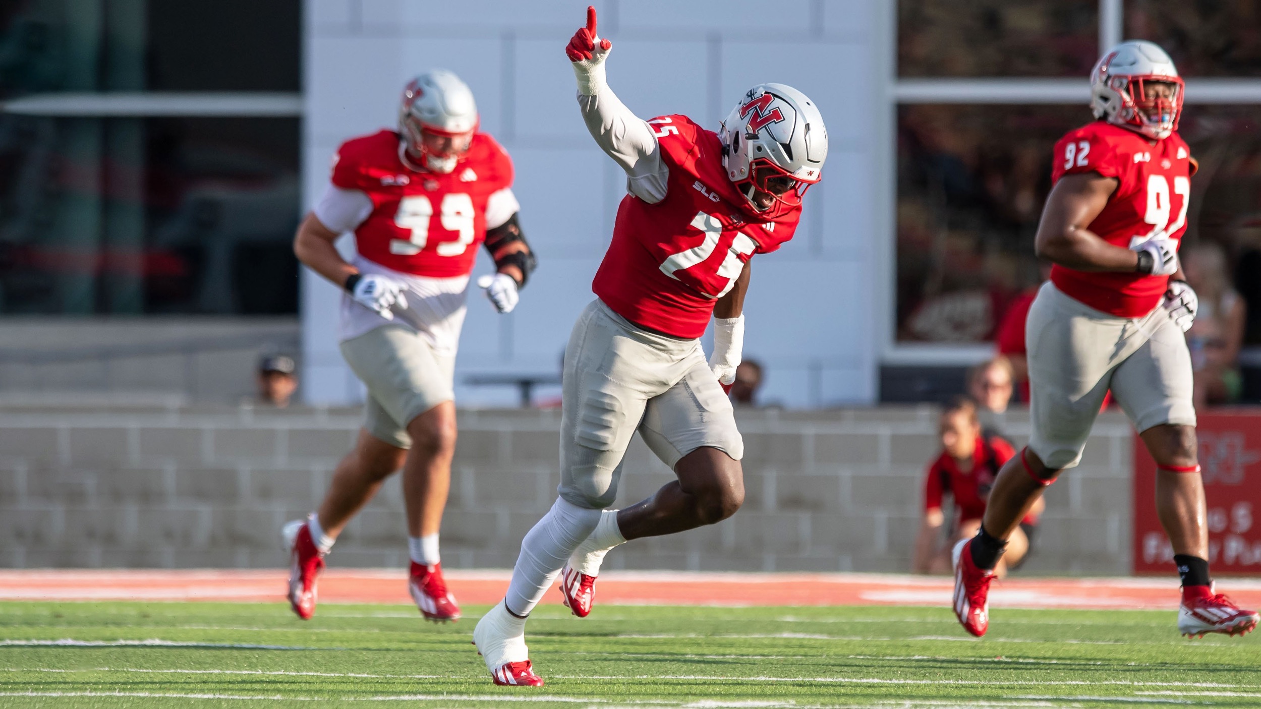 Alec Haynes celebrates after a defensive play in the win against Mississippi Valley State
