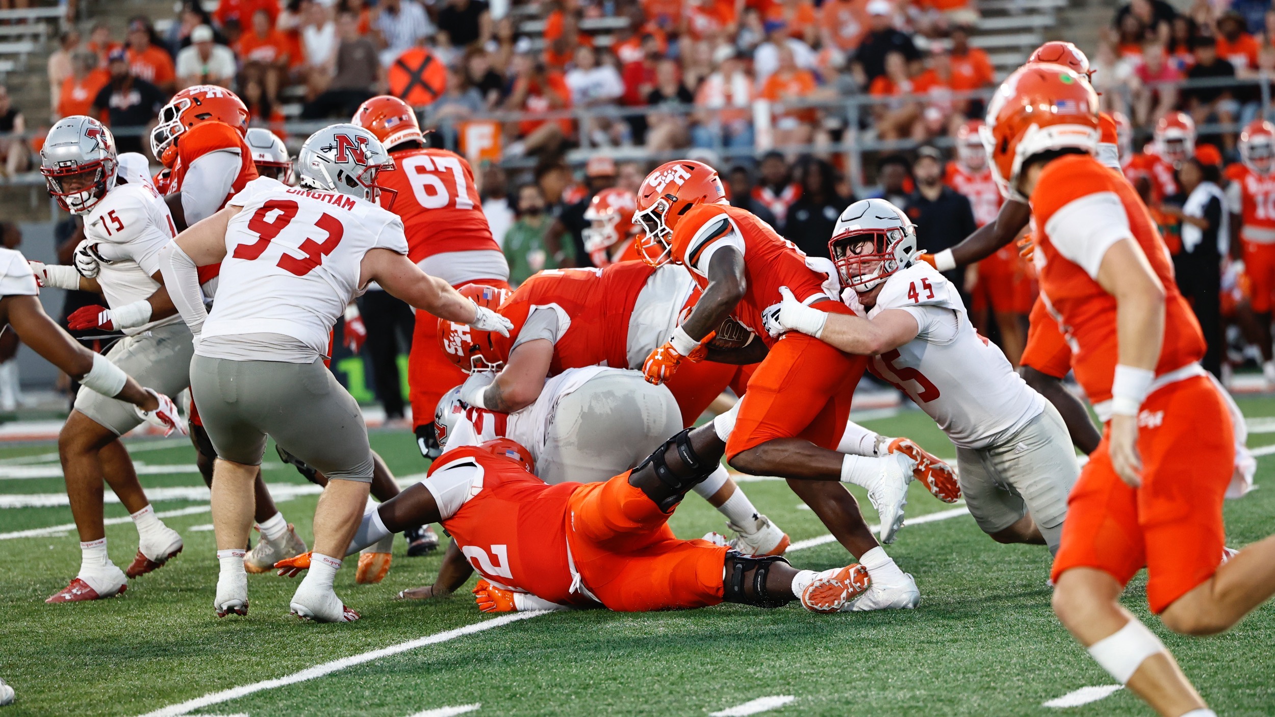 Alex Villavaso makes a tackle at Sam Houston for Nicholls Football