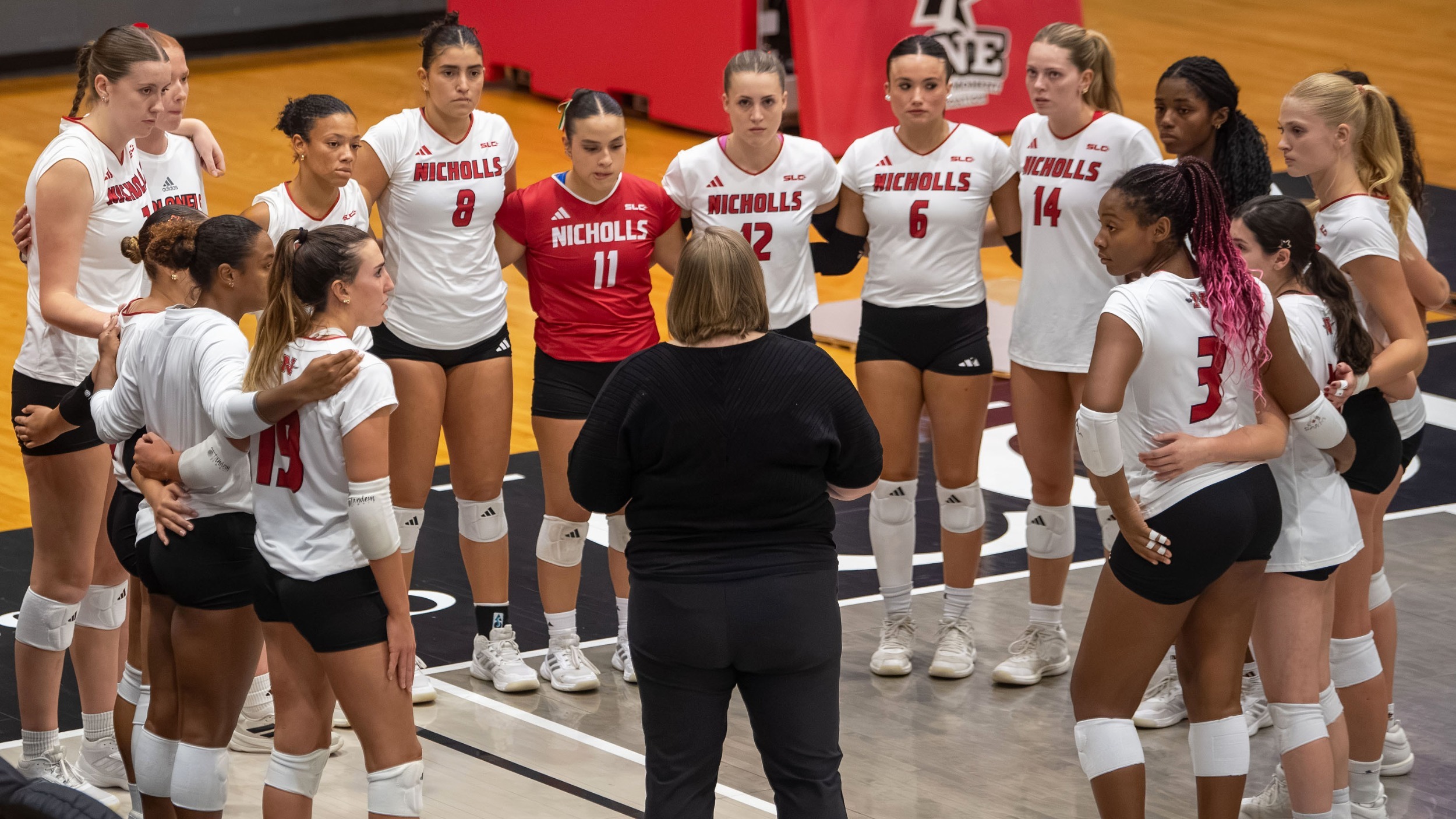 Nicholls VB Team Huddle during match