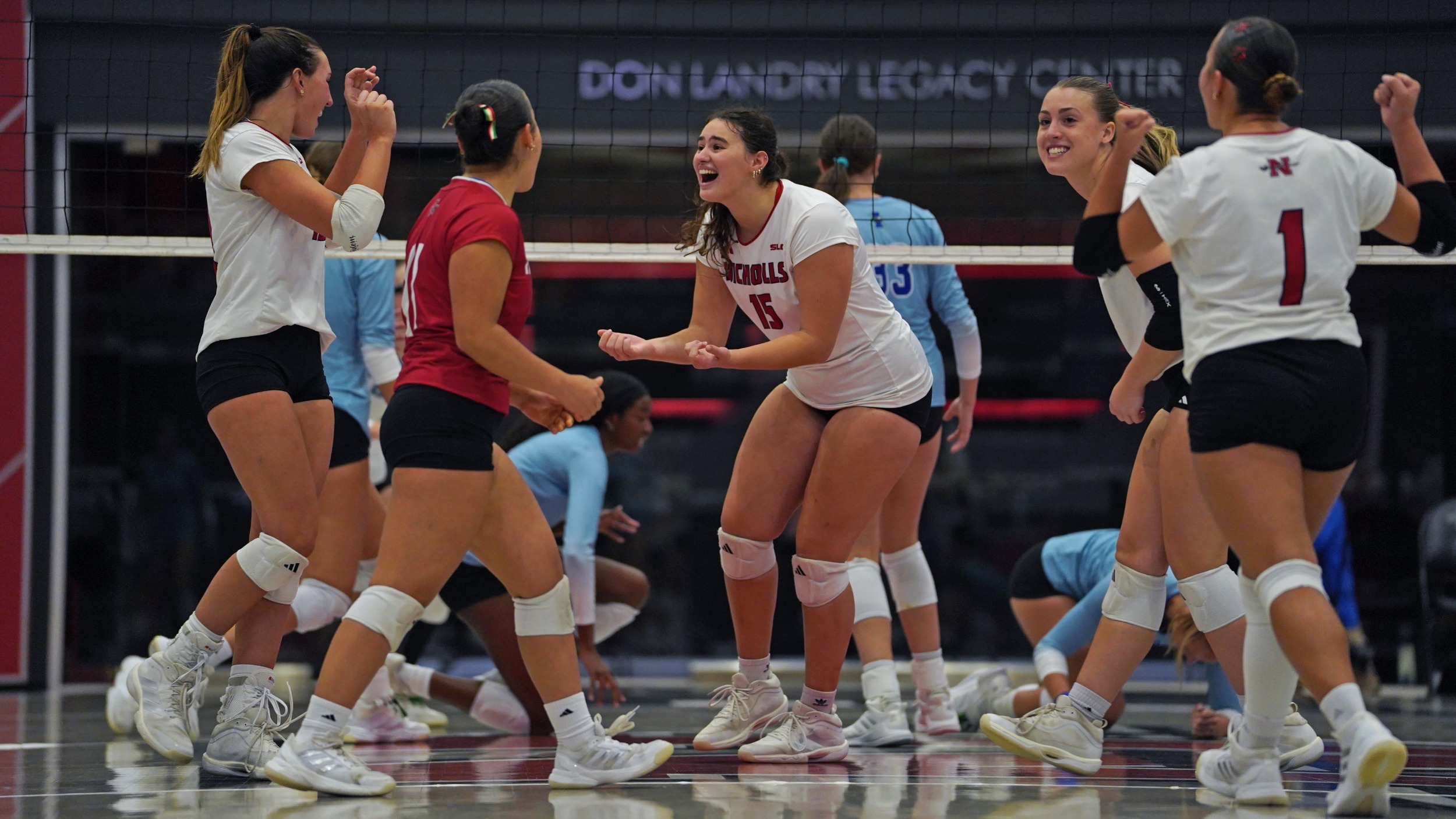 Harper Holden celebrates poiint during nicholls vb match