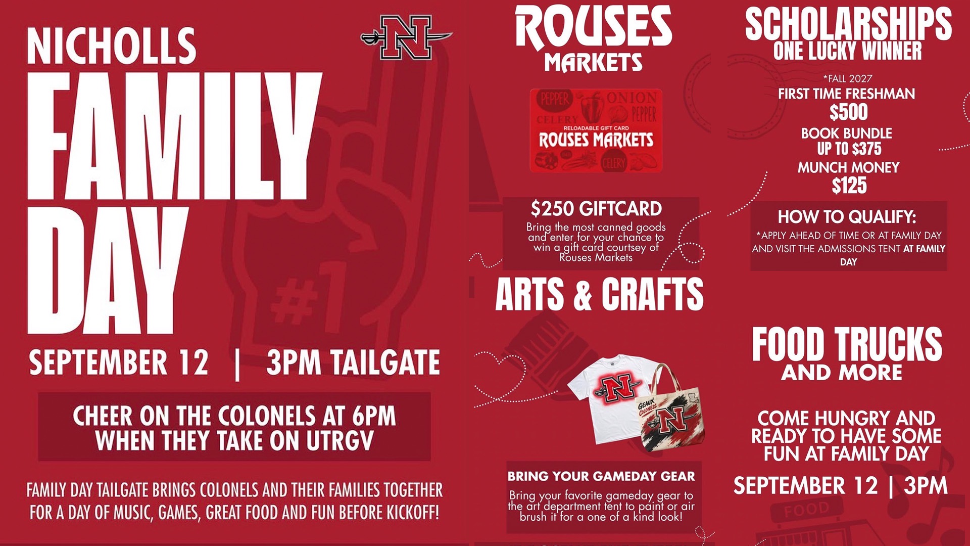 Family Day 2026 Information on Sept. 12 which includes Rouses Gift card giveaway, Arts & Crafts, Scholarship giveaway, and food trucks