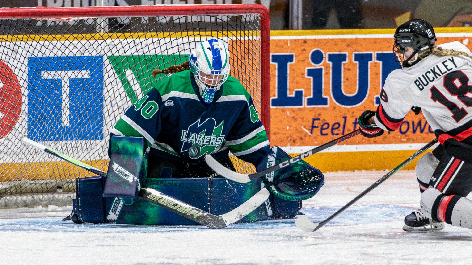 Allie Lehmann stops a Carleton shot