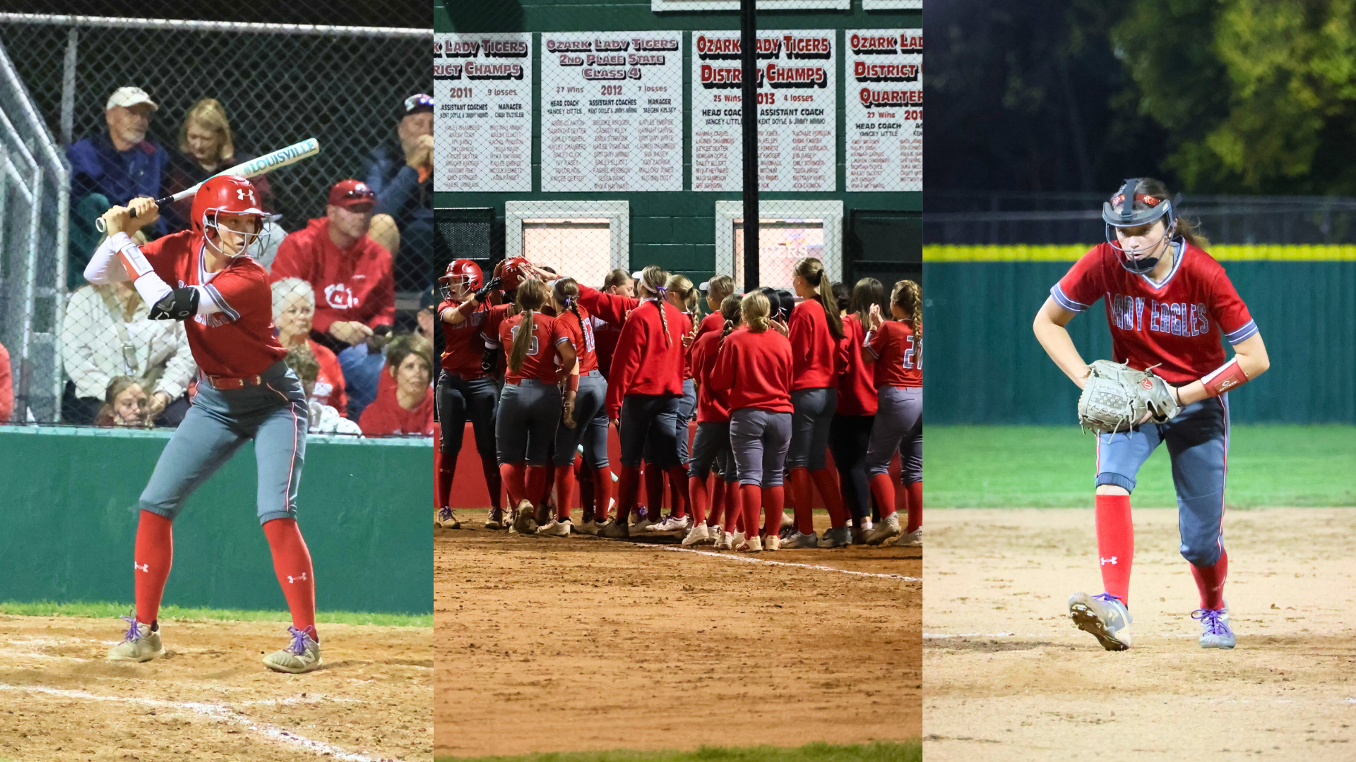 Softball final roundup. Picture Miah Johnson, team celebrate a HR, and Shelby West.