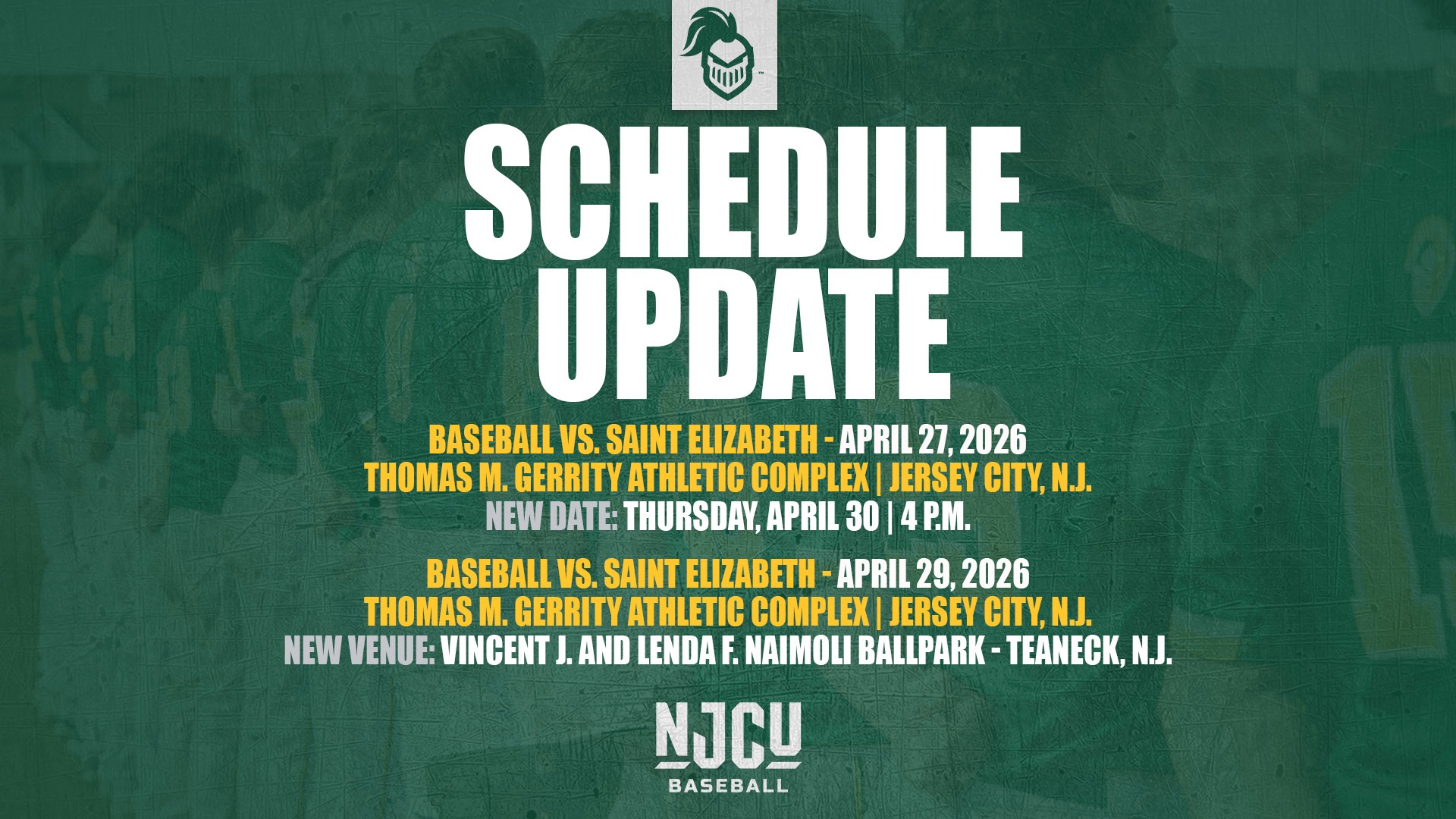 4.27 & 4.29 BASEBALL SCHEDULE UPDATES