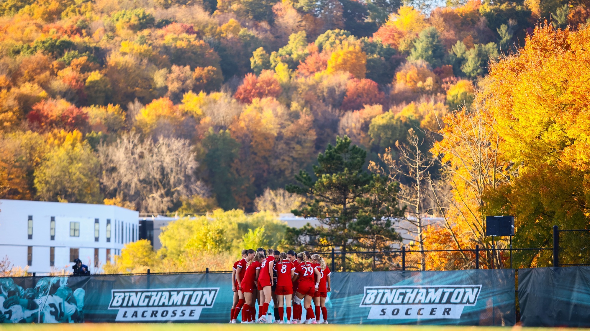 NJIT team huddle vs. Binghamton