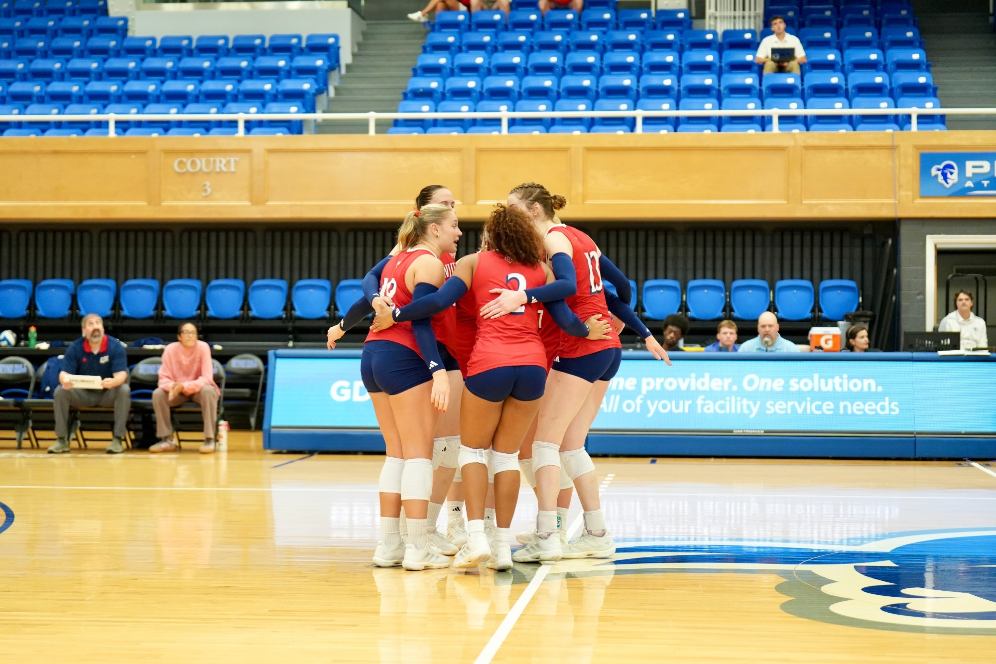 WVB group huddle at Seton Hall
