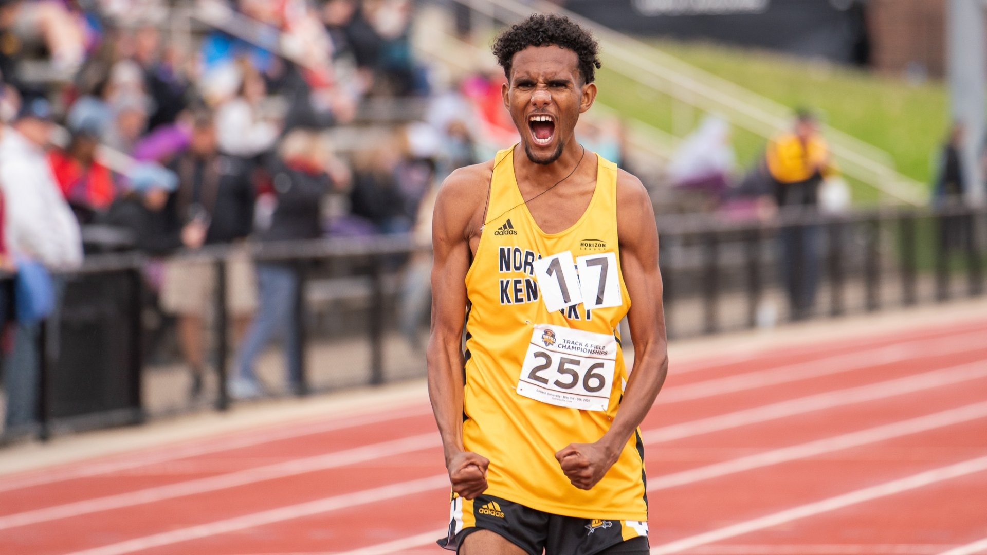 Weldemichael 2024 Horizon League Outdoor Title Celebration