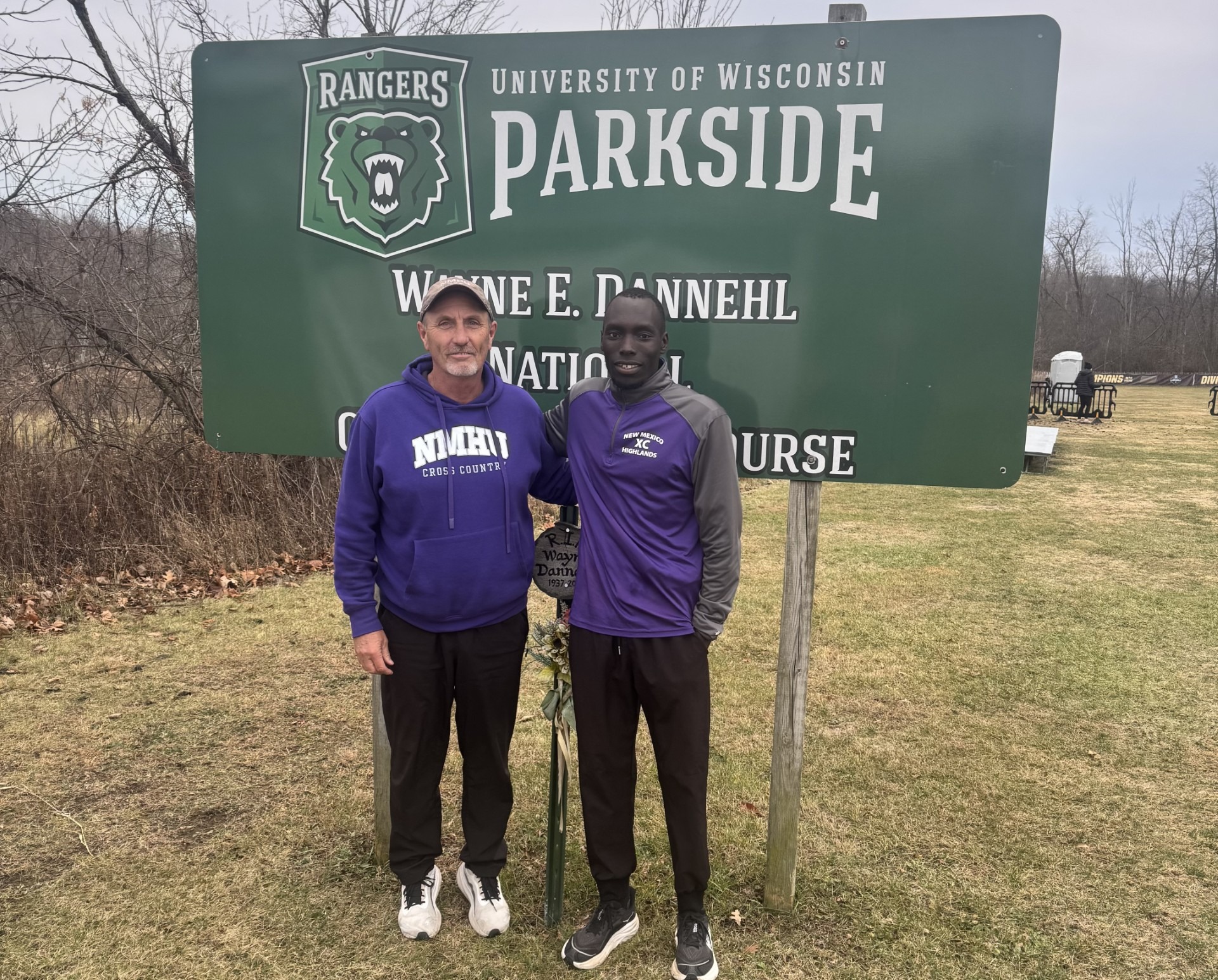 Coach Bob DeVries and Weldon Chebon at 2025 NCAA Championships