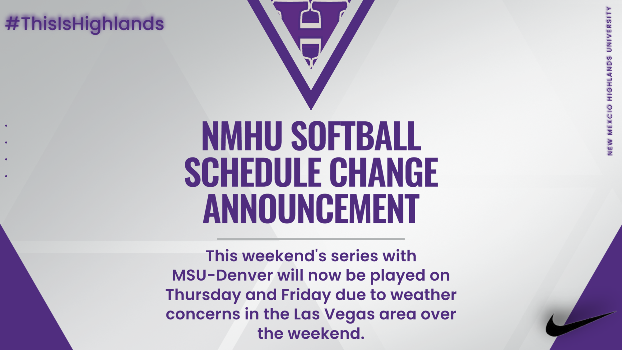 Softball Schedule Change