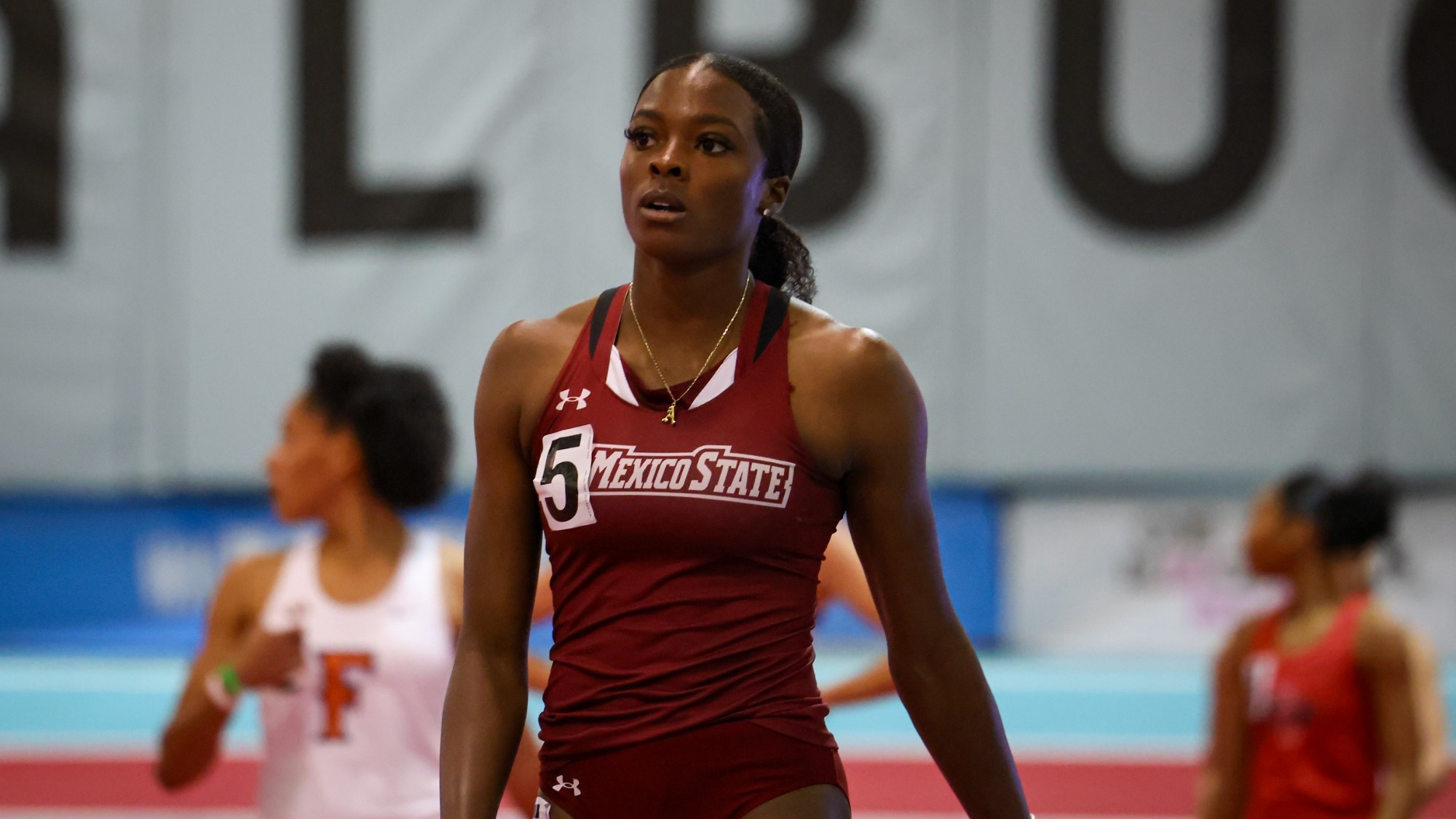 Aliyah Logan after competing in the 60m hurdles at the New Mexico Collegiate Classic