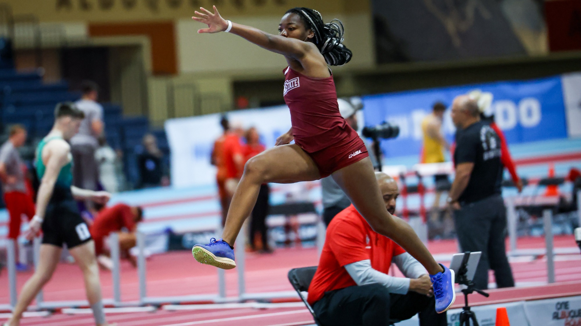 Cameron Hodges competing in the long jump at the NM Collegiate Classic