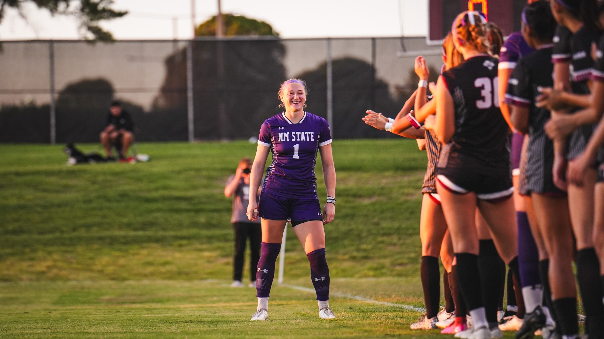 Valerie Guha during player introductions against Sam Houston