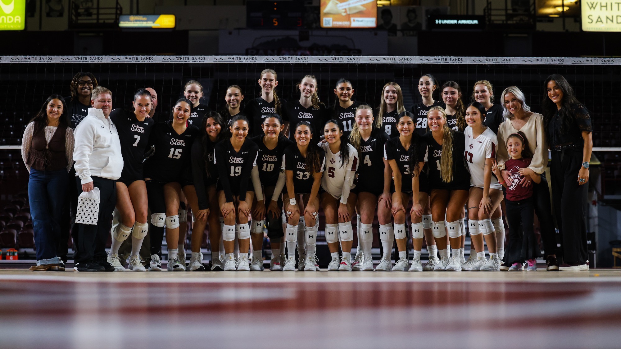 2025 Volleyball Team Poses After Senior Night Ceremony Following Friday Match Versus Kennesaw State (Nov. 14, 2025 - Las Cruces, N.M.)