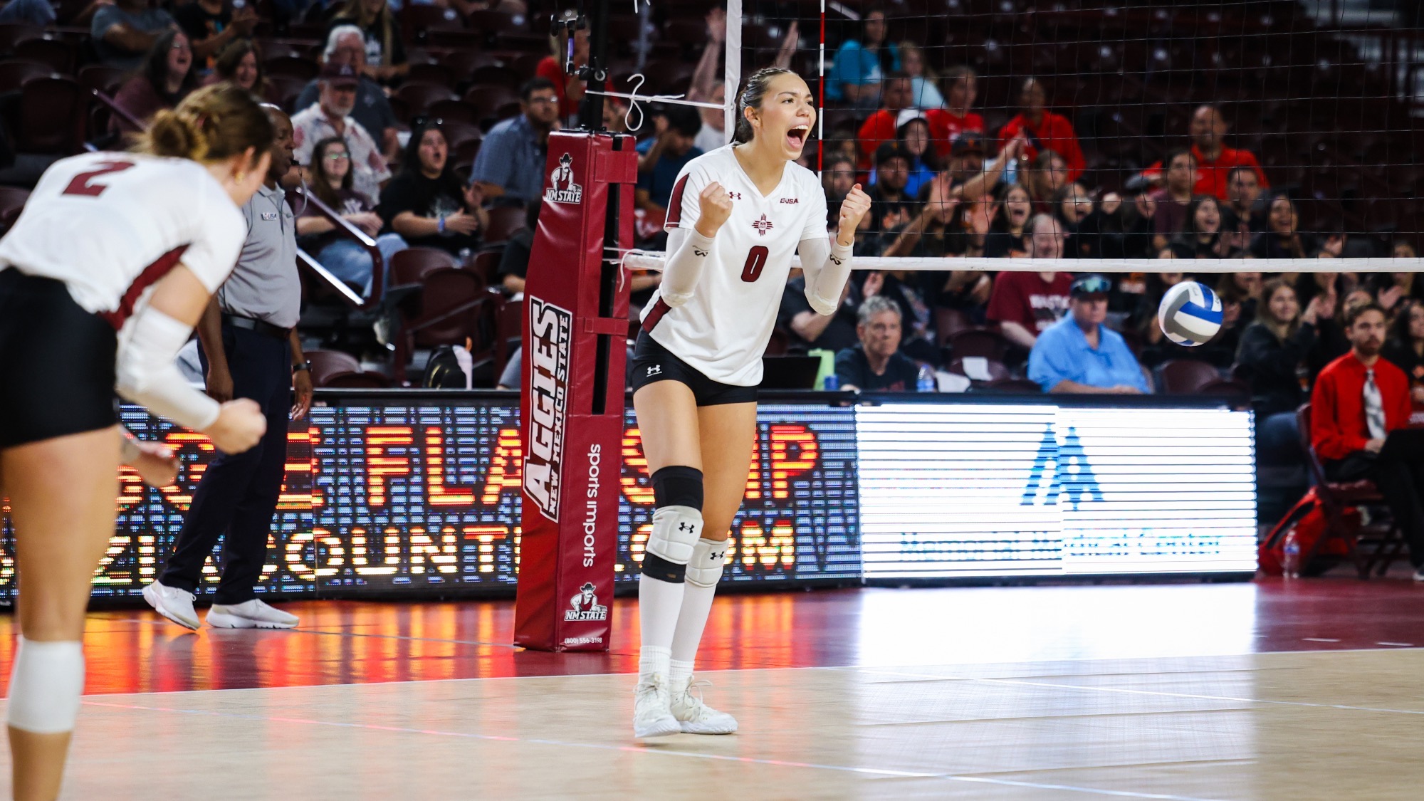 Tess Fuqua Celebrates During Fifth Set Of Victory Over New Mexico (Sept. 17, 2025 - Las Cruces, N.M.)