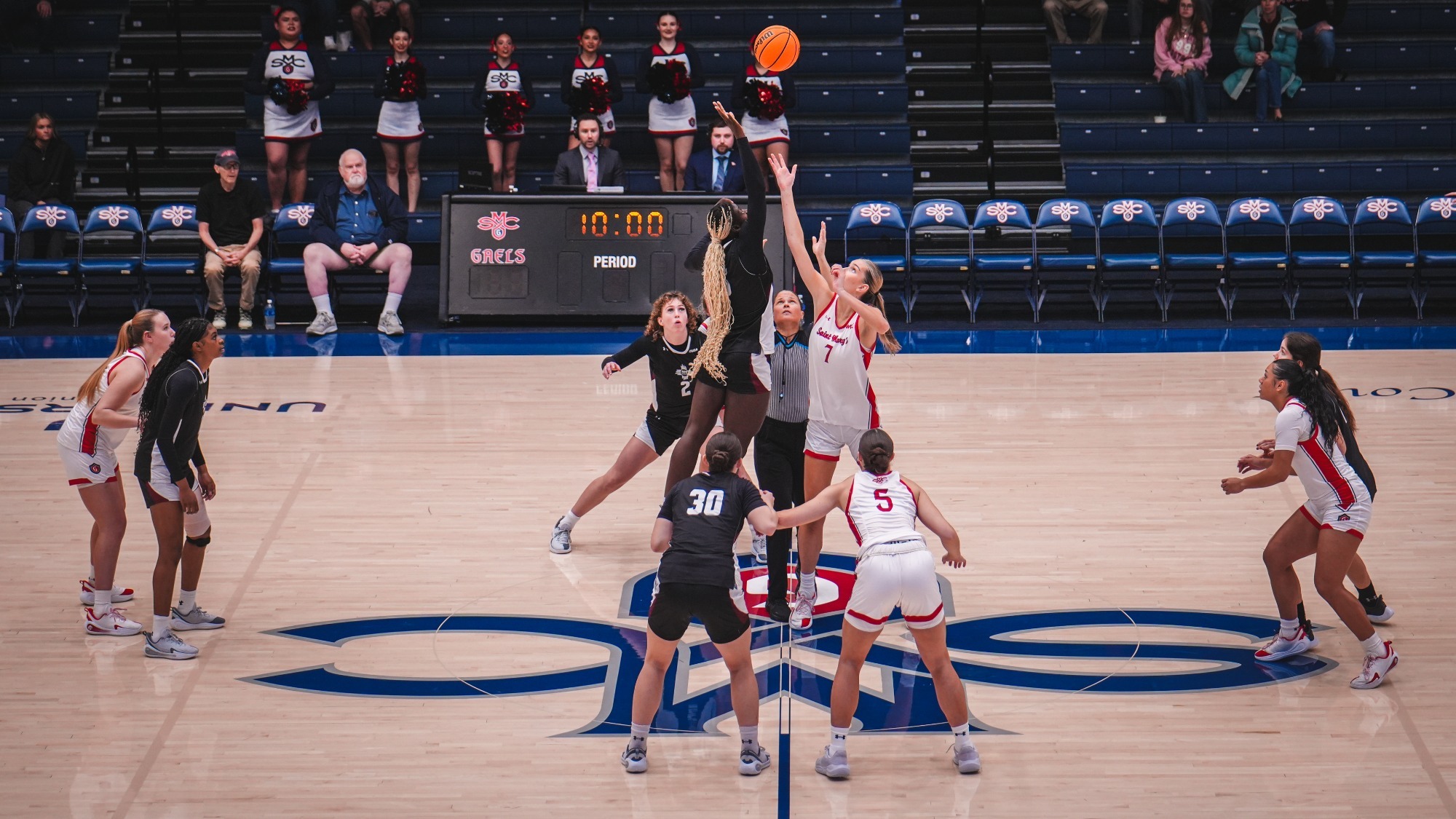 Morane Dossou winning the opening tip against Saint Mary's (12/20)