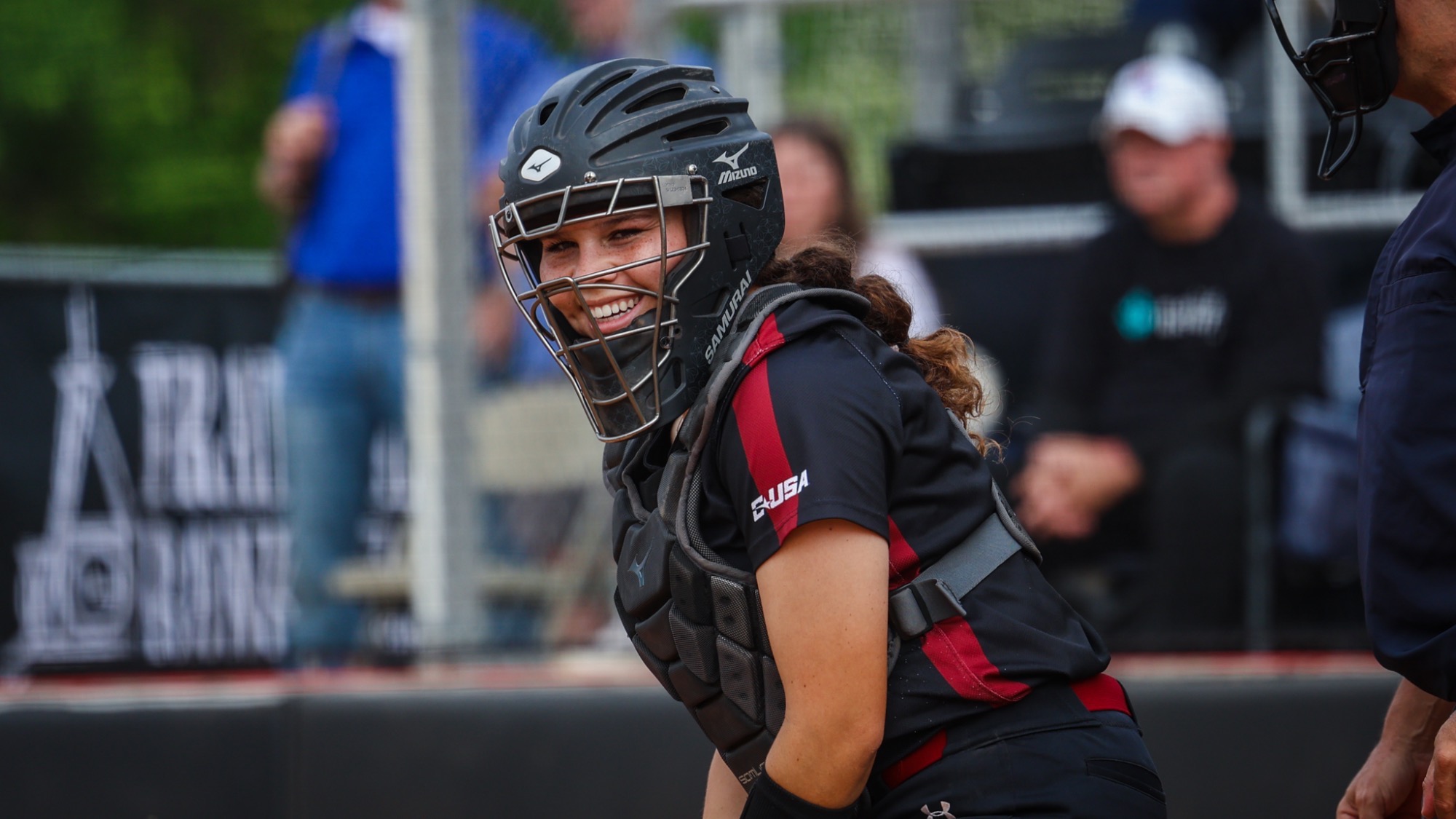 Kendal Lunar Smiles While Catching Against LA Tech In Opening Round of 2025 CUSA Softball Championship (May 7, 2025 - Bowling Green, Ky.)