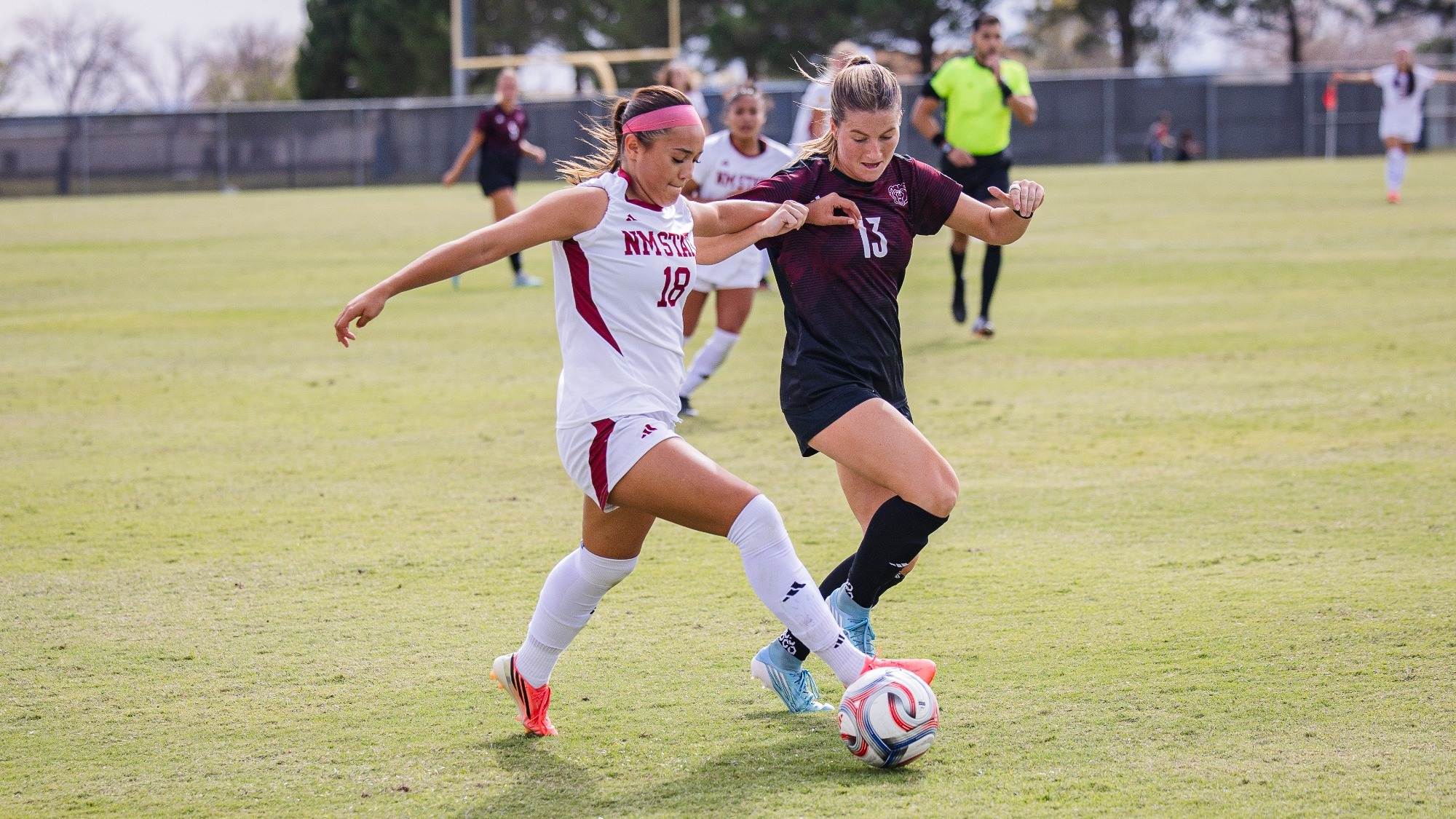 Emma O'Neill battling for position in a match against Missouri State (10/18)